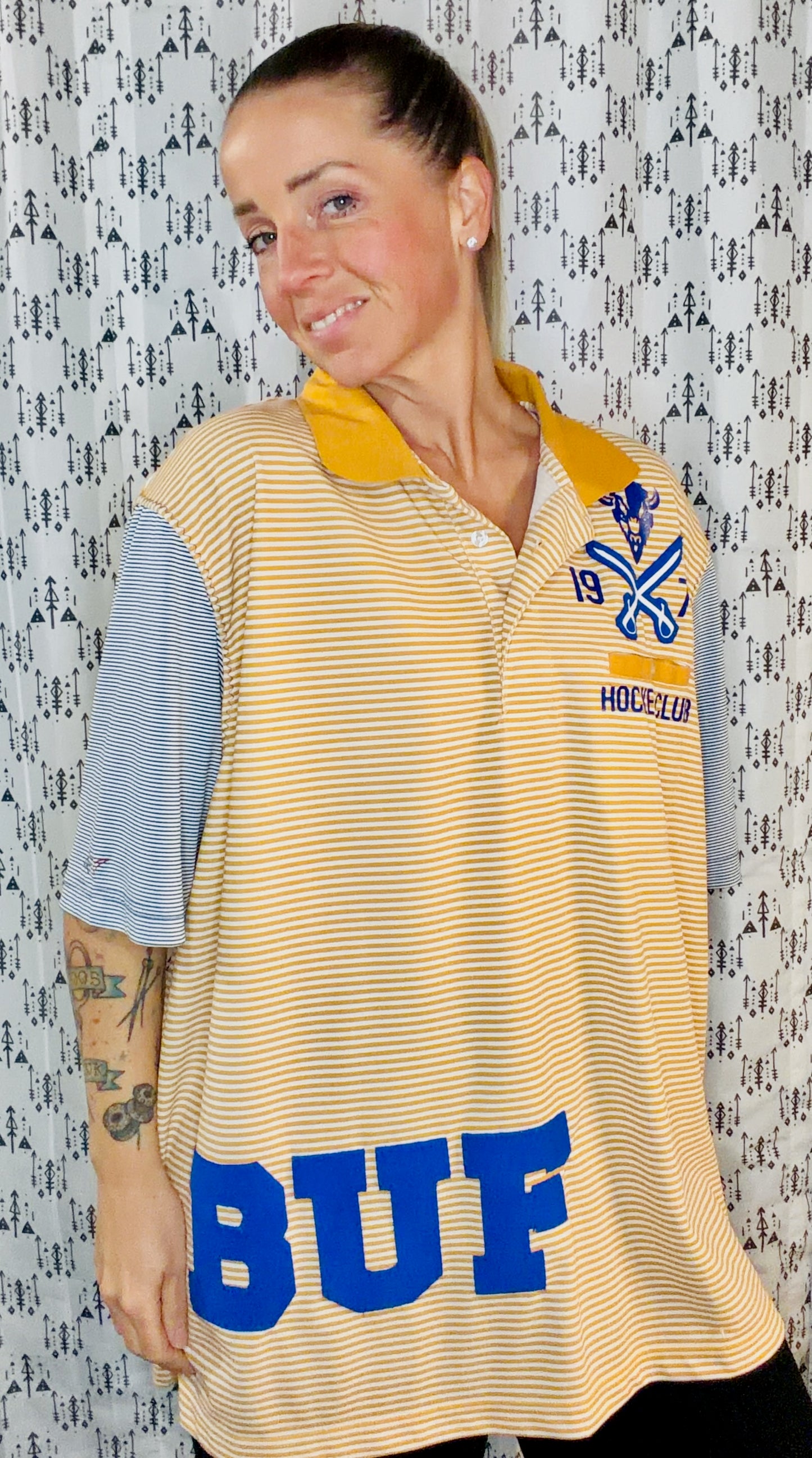 Yellow Striped BUF Hockey Polo Unisex Size- XL/2X