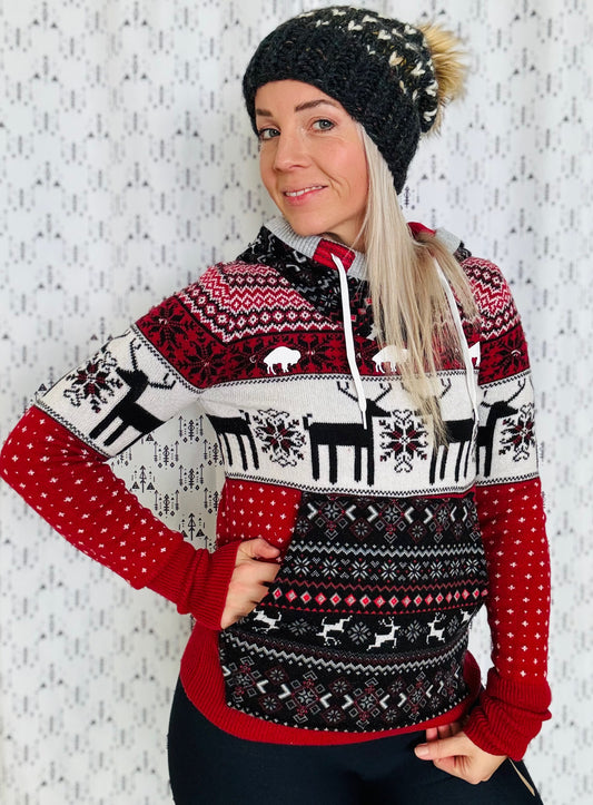 Holly-Day Deer Sweater Hoodie Size- Women's S/M