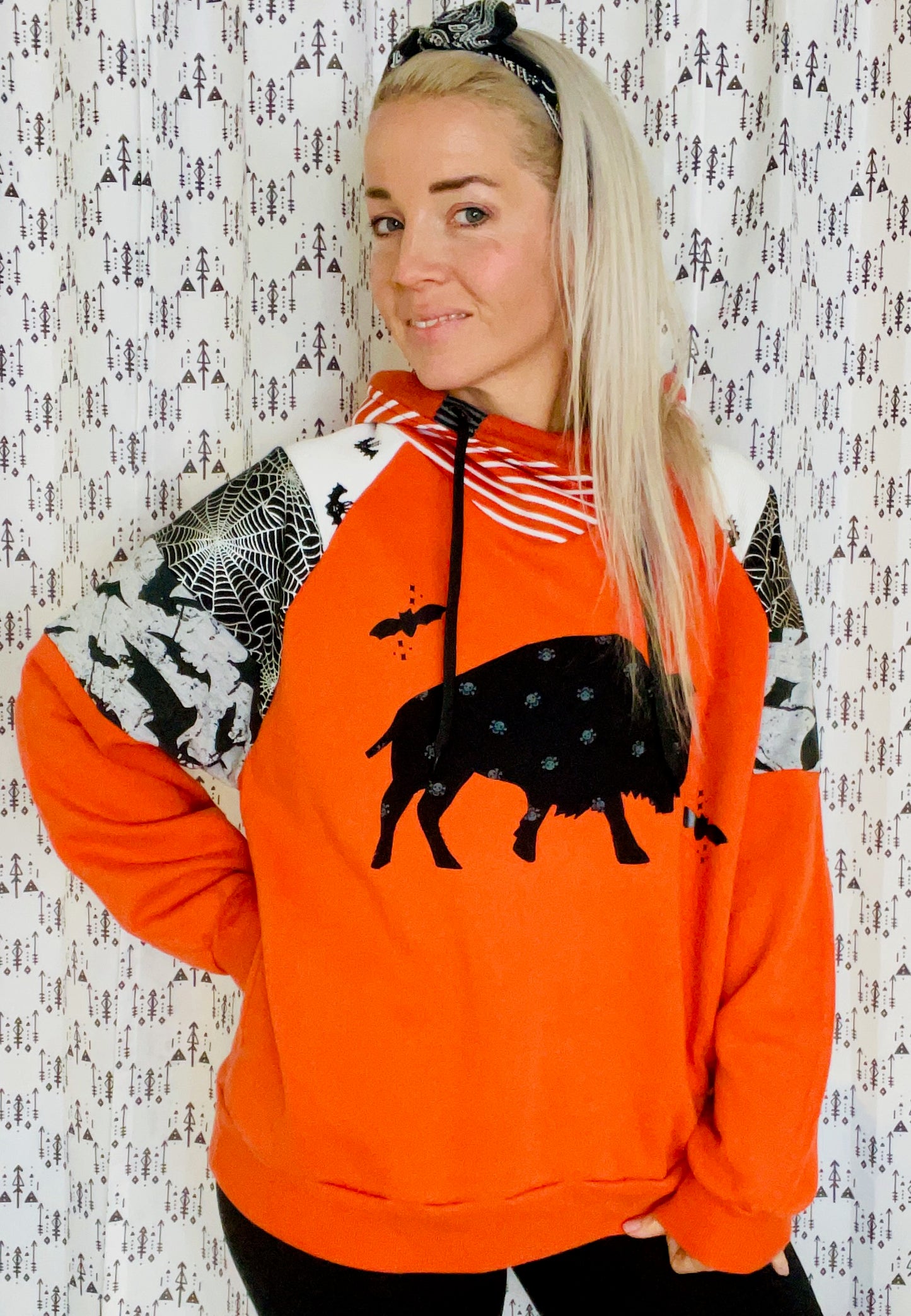 Orange Spooky Buffalo Hoodie Size- Unisex L/XL