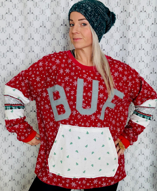 Red Snowflake Holiday Buffalo Crewneck Size- Women's XL/2X