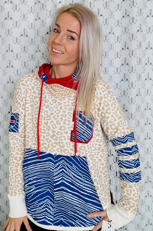 Leopard Buffalo Football Hoodie Size- Women's L/XL