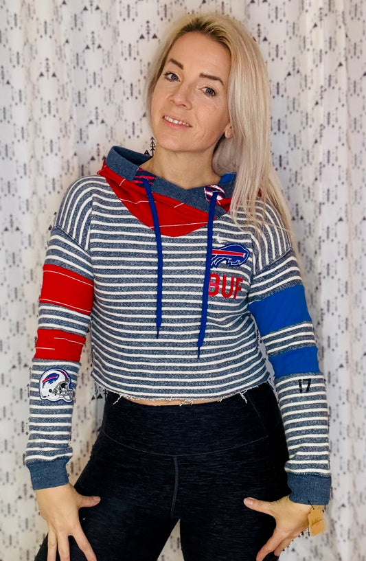 Striped Buffalo Football Crop Hoodie Size- Women's S/M