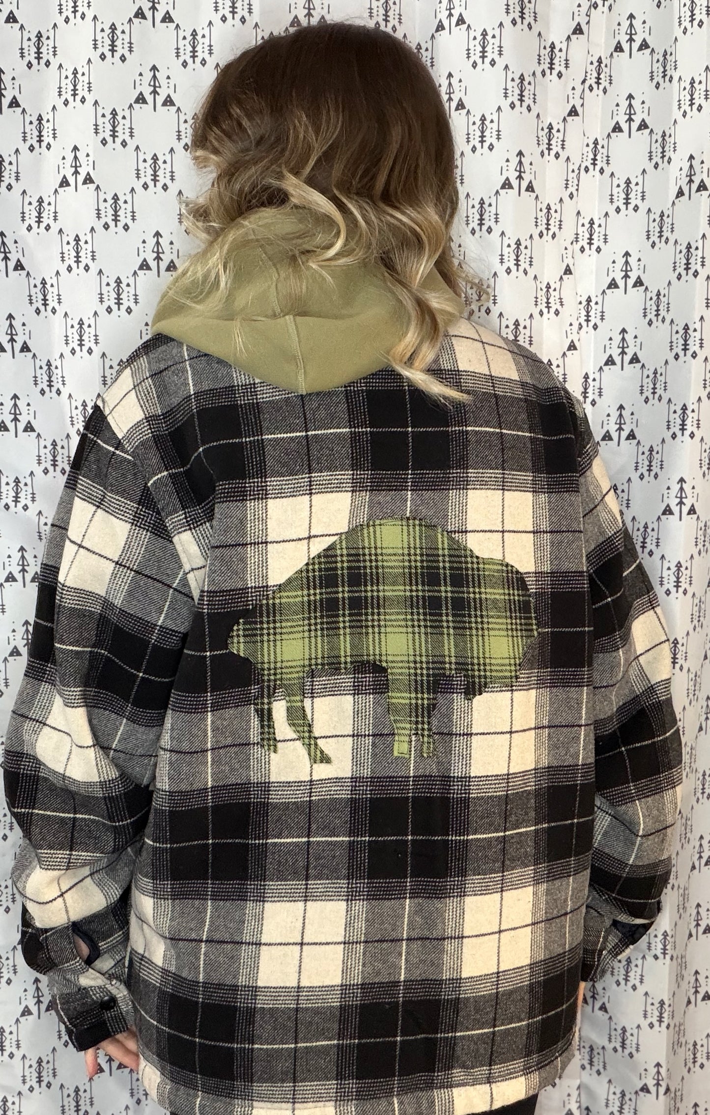 Black & White Plaid Lined Buffalo Hooded Jacket Size- Unisex M/L