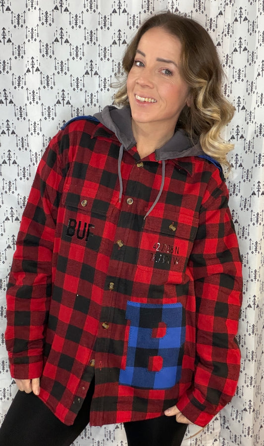 Black & Red Plaid Lined Buffalo Hooded Jacket Size- Unisex M/L