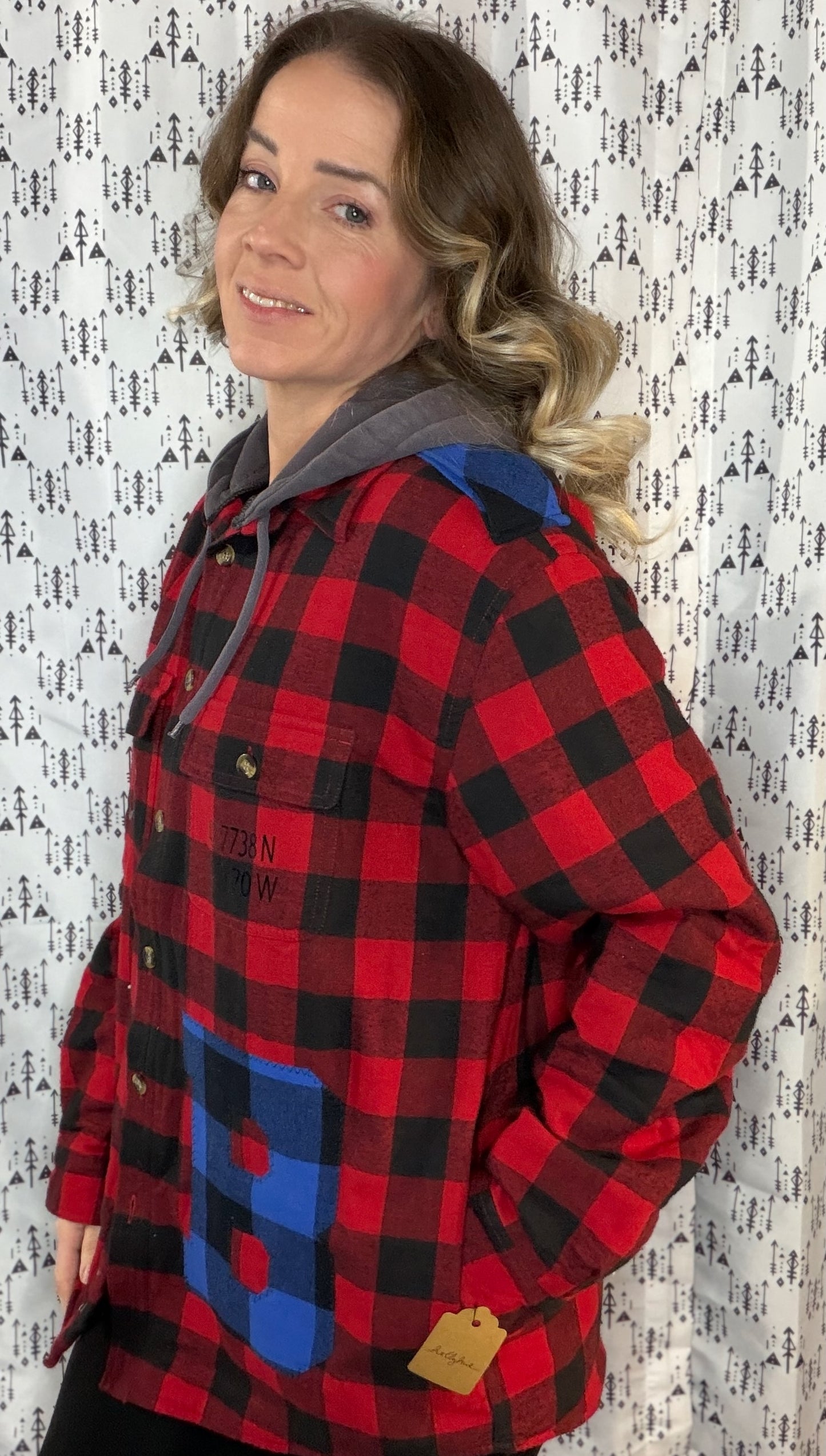 Black & Red Plaid Lined Buffalo Hooded Jacket Size- Unisex M/L