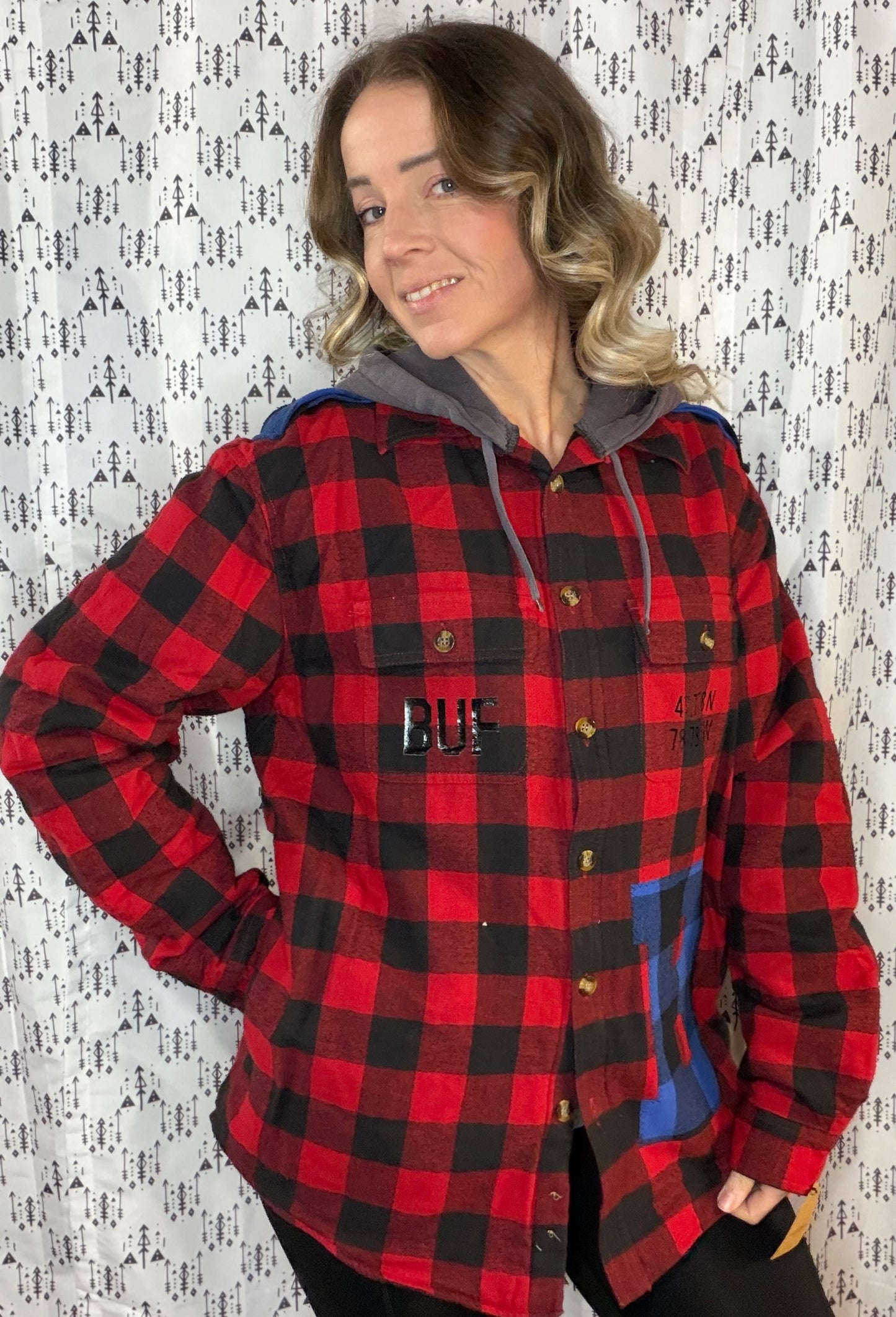 Black & Red Plaid Lined Buffalo Hooded Jacket Size- Unisex M/L