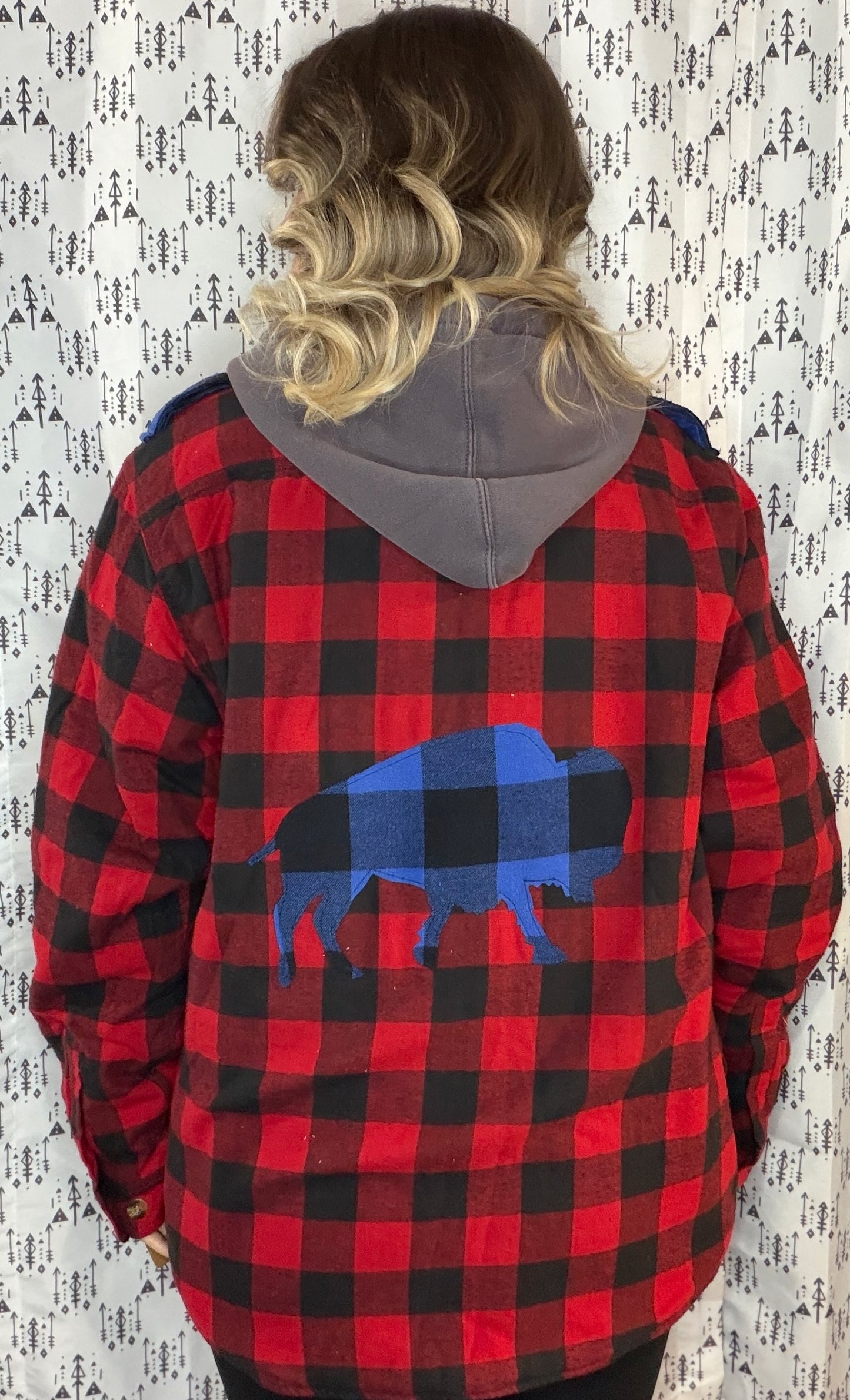 Black & Red Plaid Lined Buffalo Hooded Jacket Size- Unisex M/L