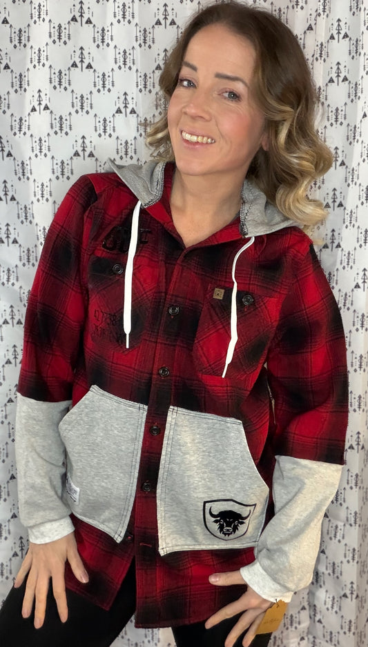 Red Plaid Hoodie Flannel Size- Women's S/M