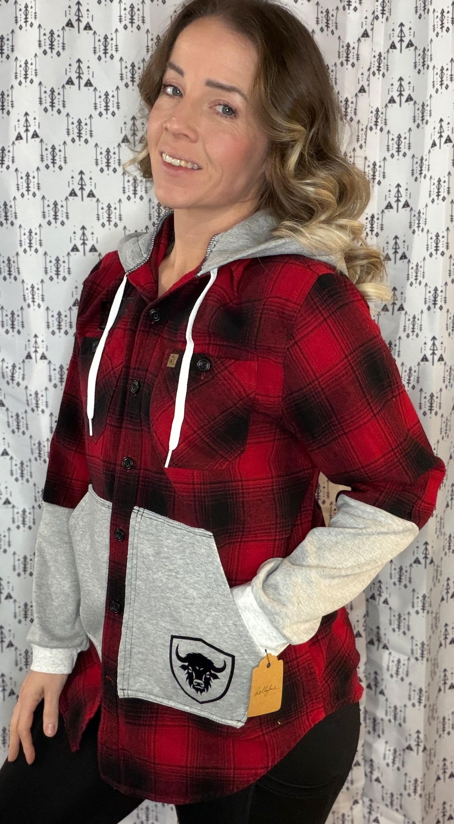 Red Plaid Hoodie Flannel Size- Women's S/M