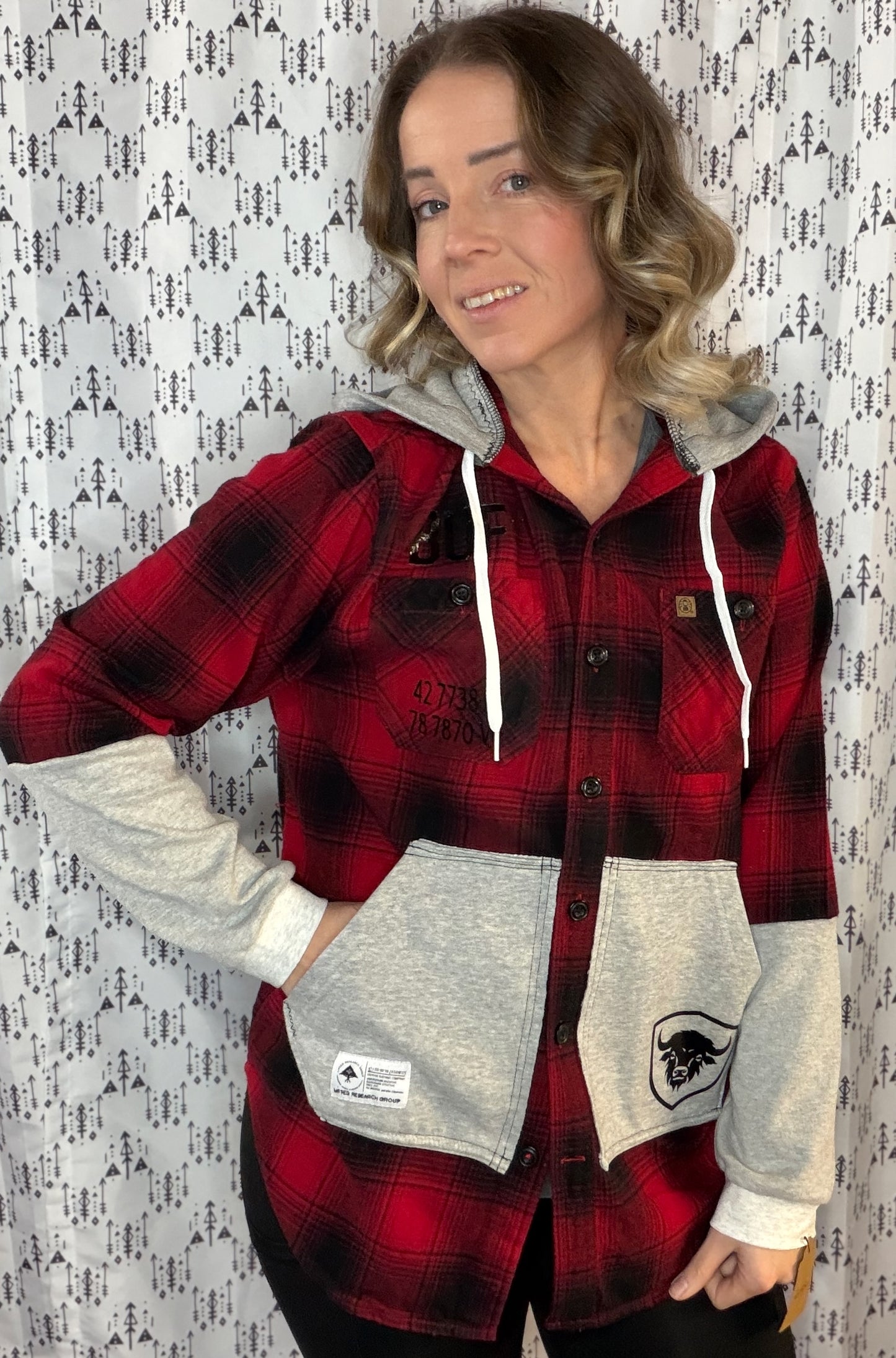Red Plaid Hoodie Flannel Size- Women's S/M