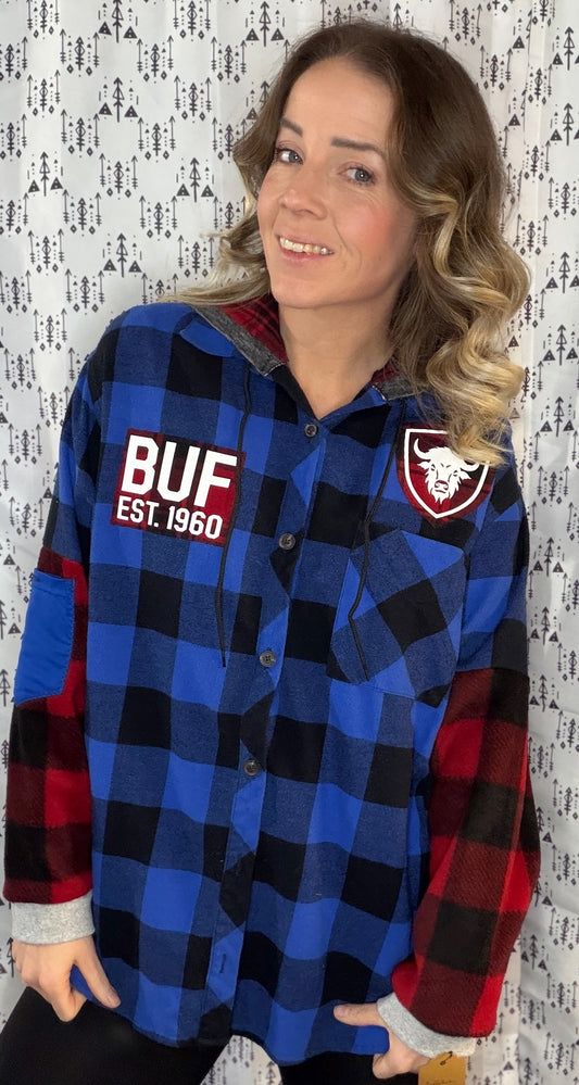 Multi Plaid Hoodie Flannel Size- Women's L/XL