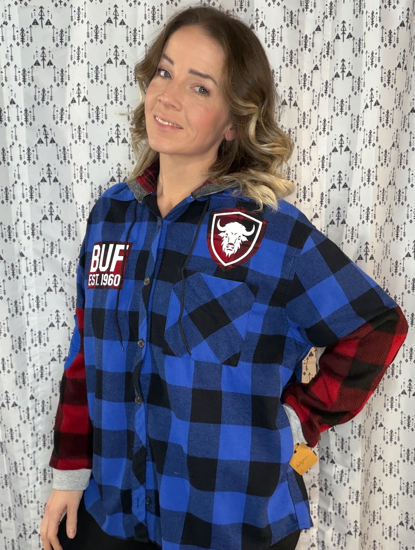 Multi Plaid Hoodie Flannel Size- Women's L/XL