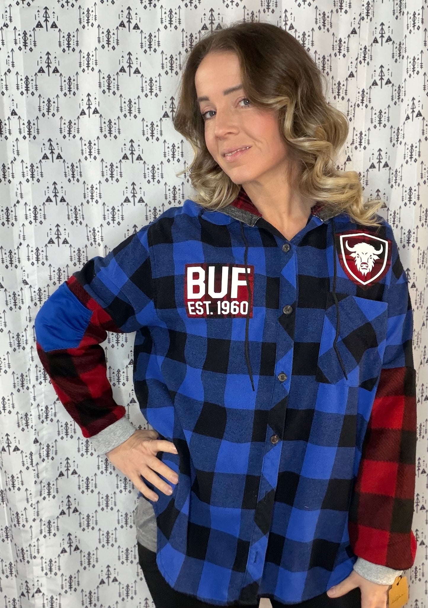 Multi Plaid Hoodie Flannel Size- Women's L/XL