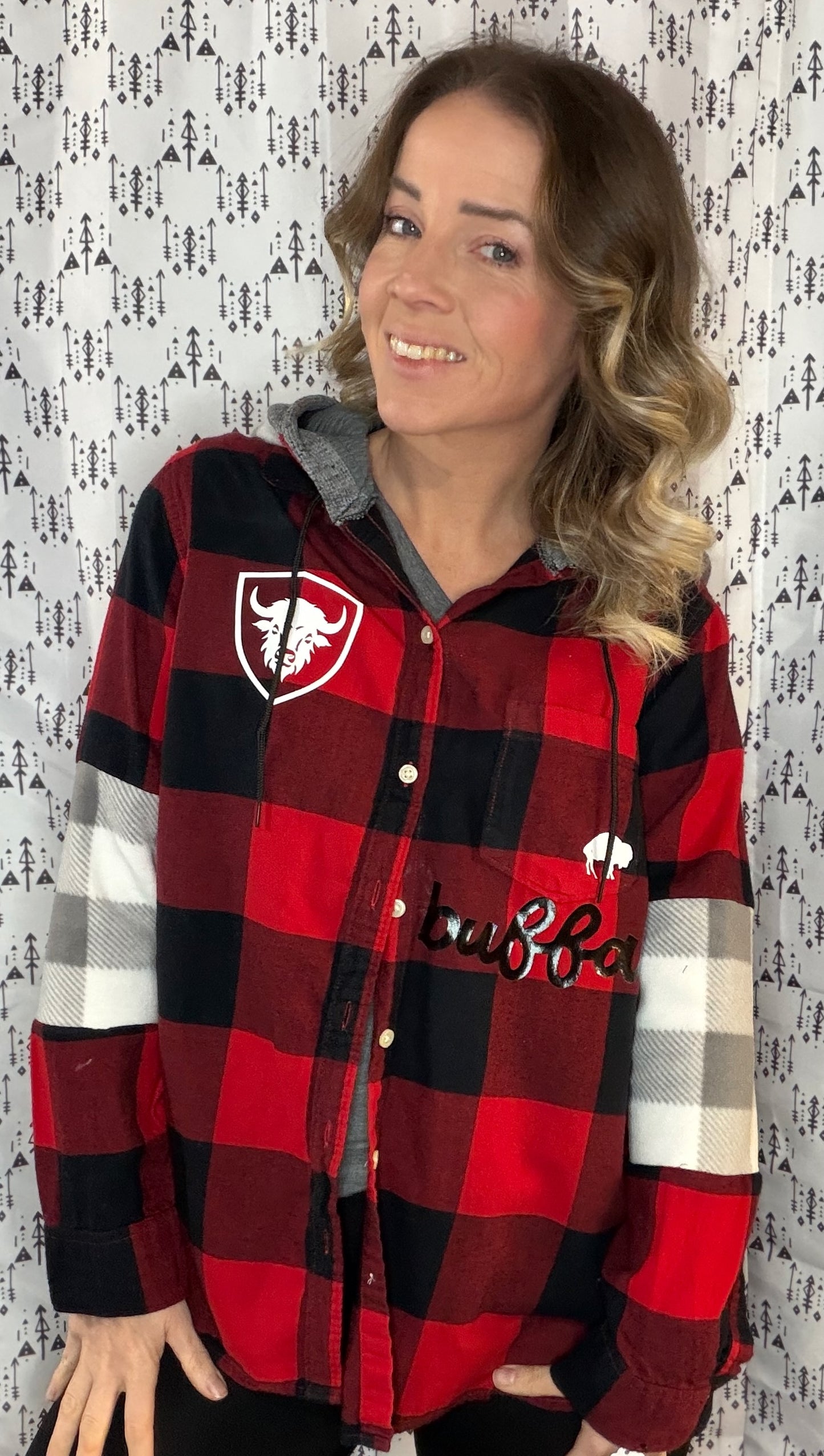 Red Plaid Hoodie Flannel Size- Women's L/XL