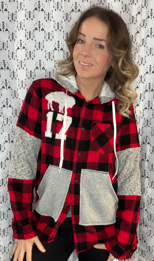 Red Plaid Hoodie Buffalo 17 Flannel Size- Women's M/L