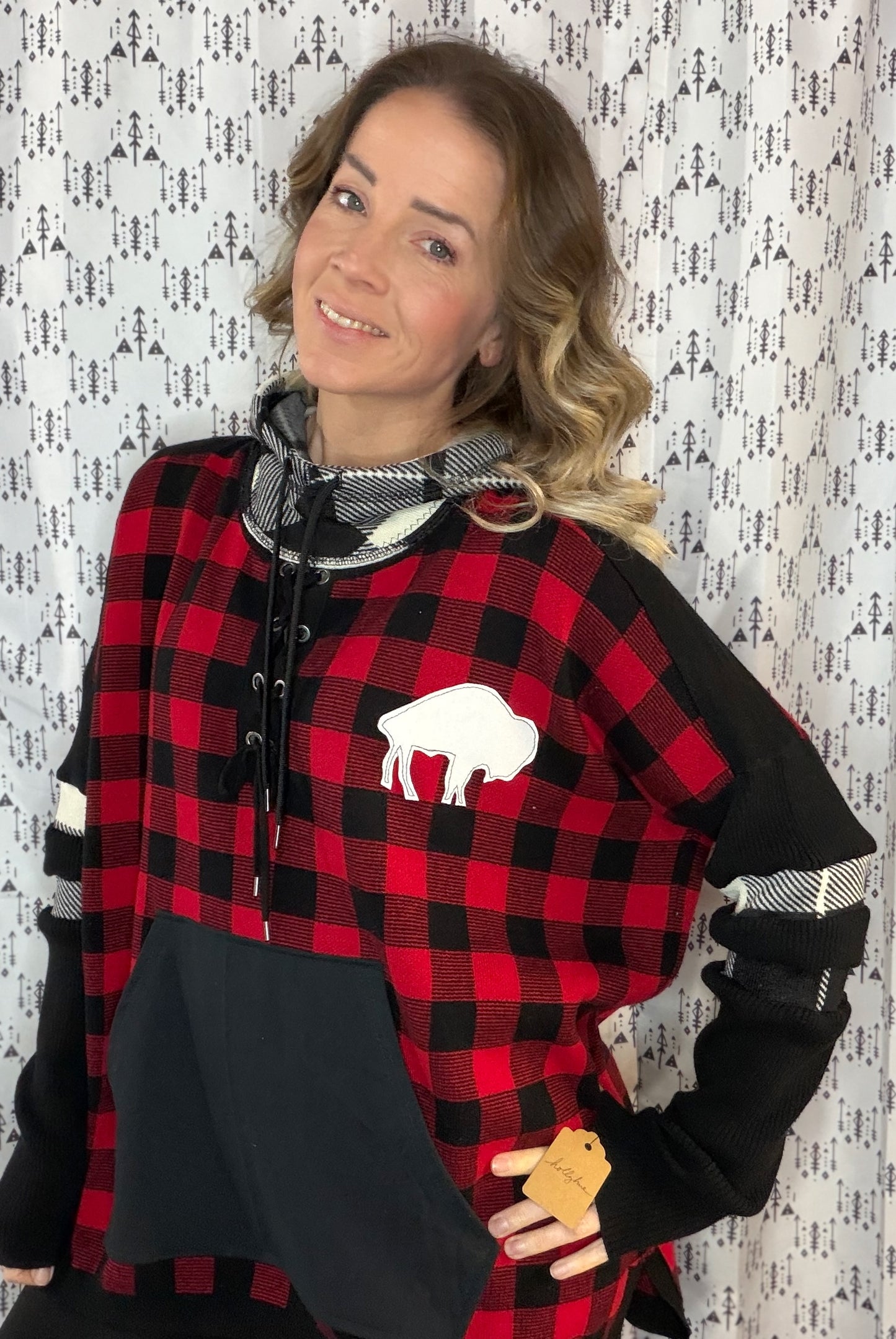 Red Plaid Buffalo Sweater Hoodie Size- Women's XL/2X