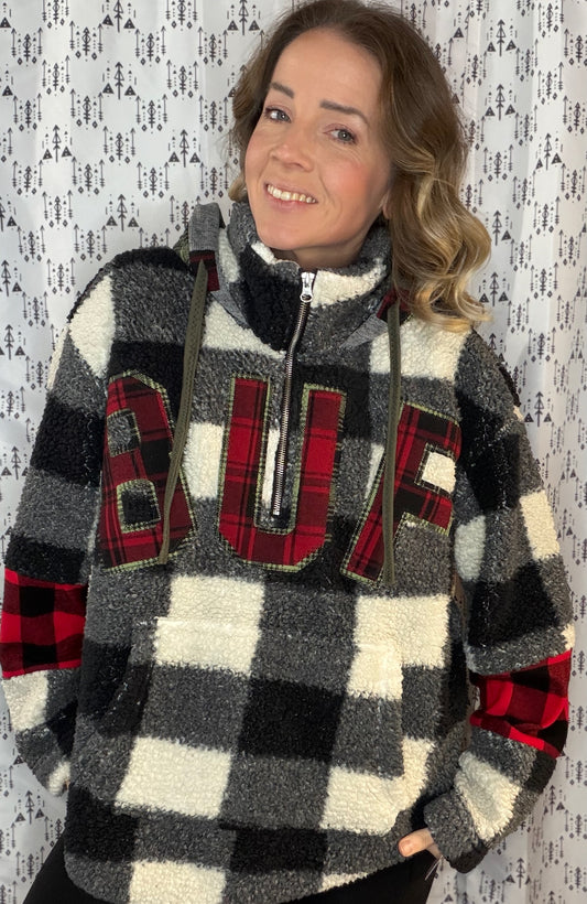 Fluffy Plaid BUF Hoodie Size- Women's L/XL