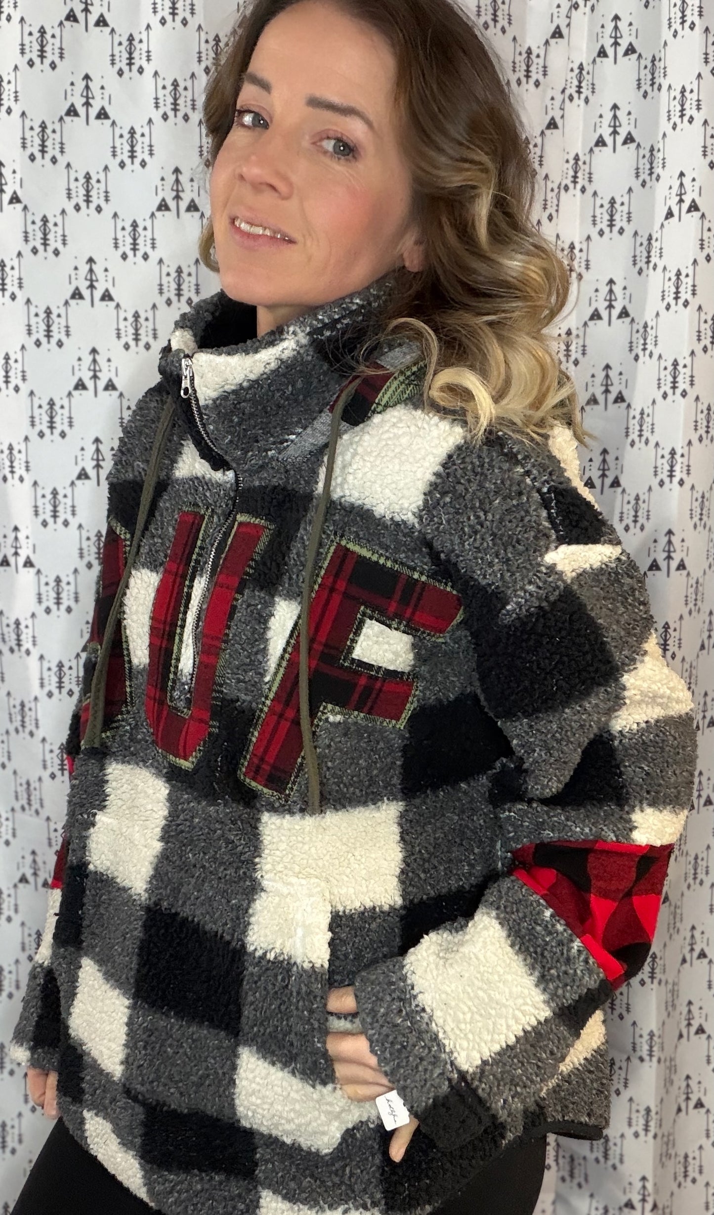 Fluffy Plaid BUF Hoodie Size- Women's L/XL