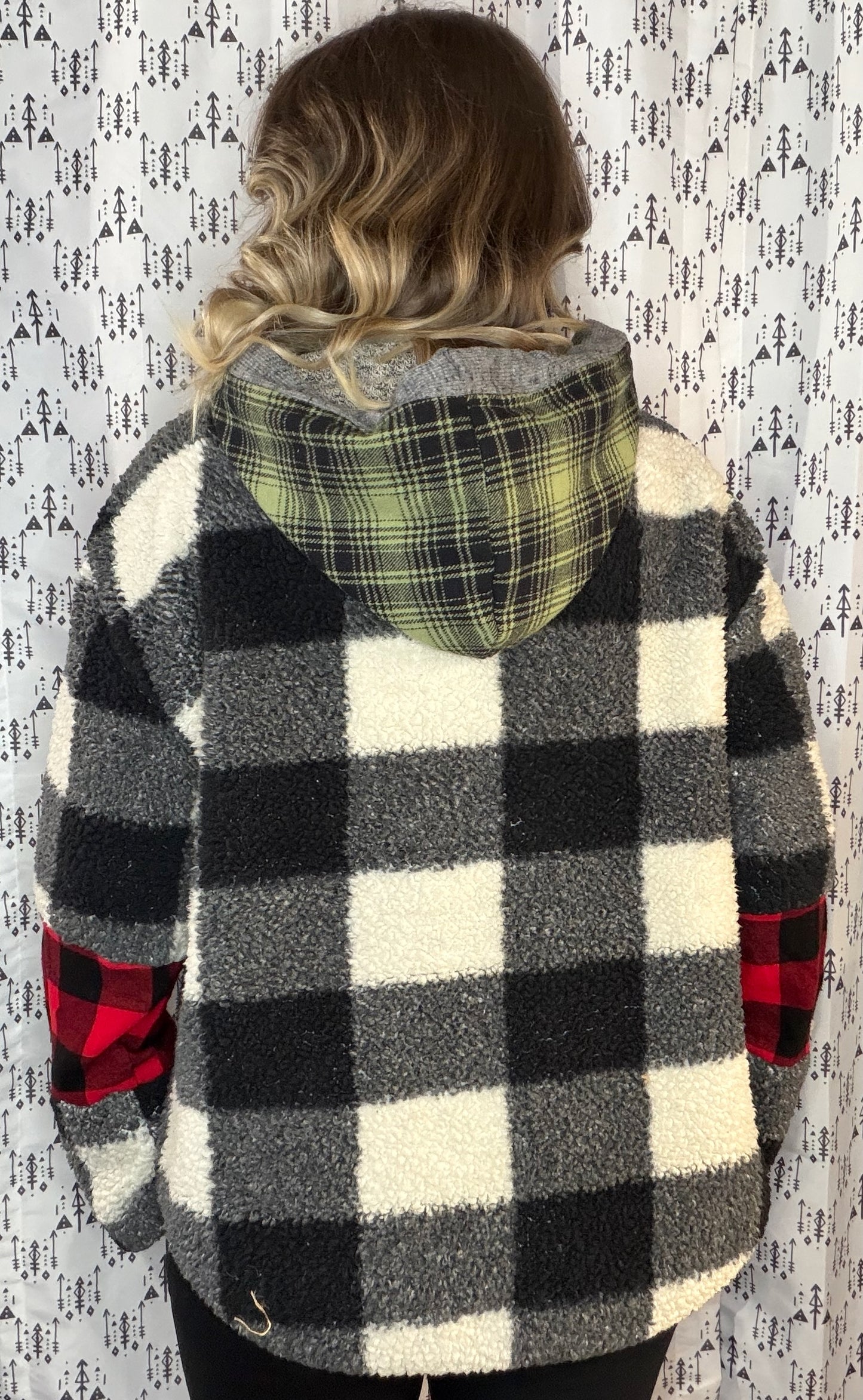 Fluffy Plaid BUF Hoodie Size- Women's L/XL