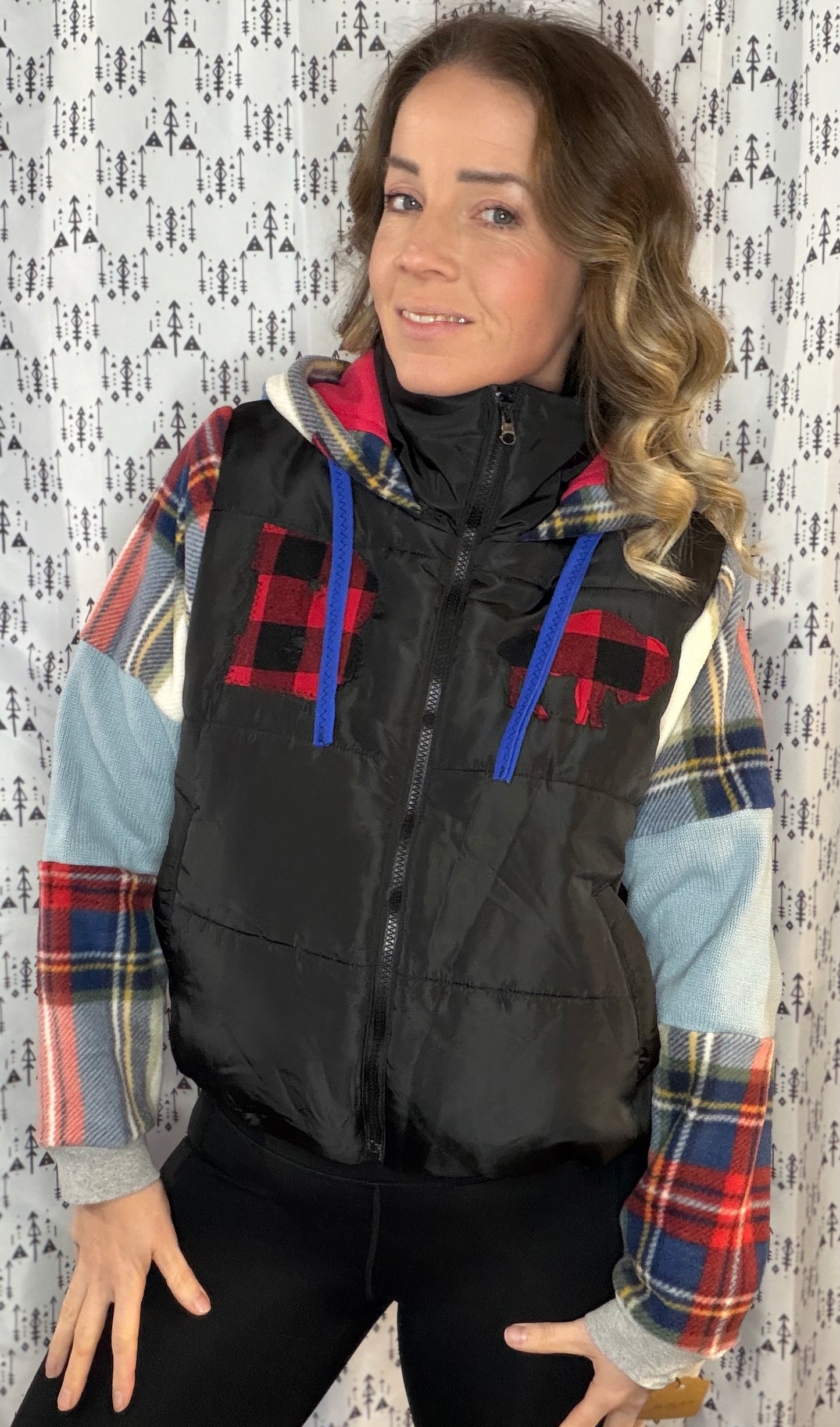 Plaid Crop Puffer Buffalo Hoodie Jacket Size- Women's M/L