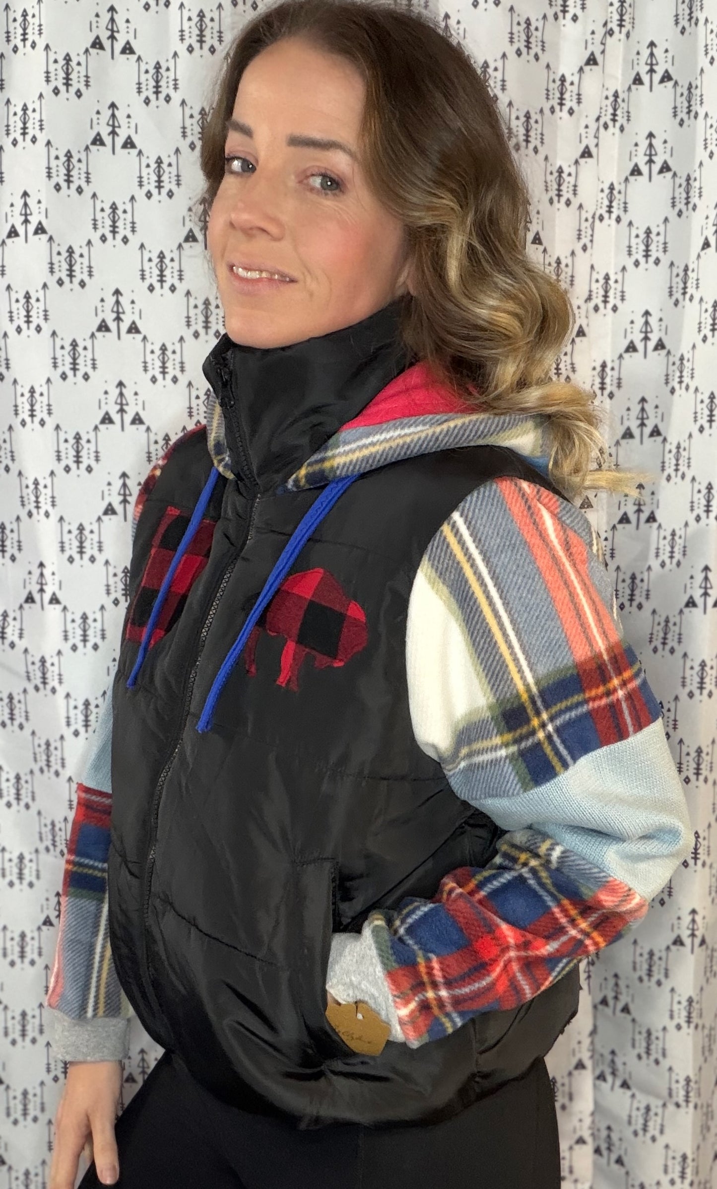 Plaid Crop Puffer Buffalo Hoodie Jacket Size- Women's M/L