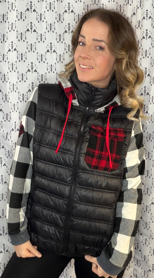 Plaid Puffer Buffalo Hoodie Jacket Size- Women's L/XL