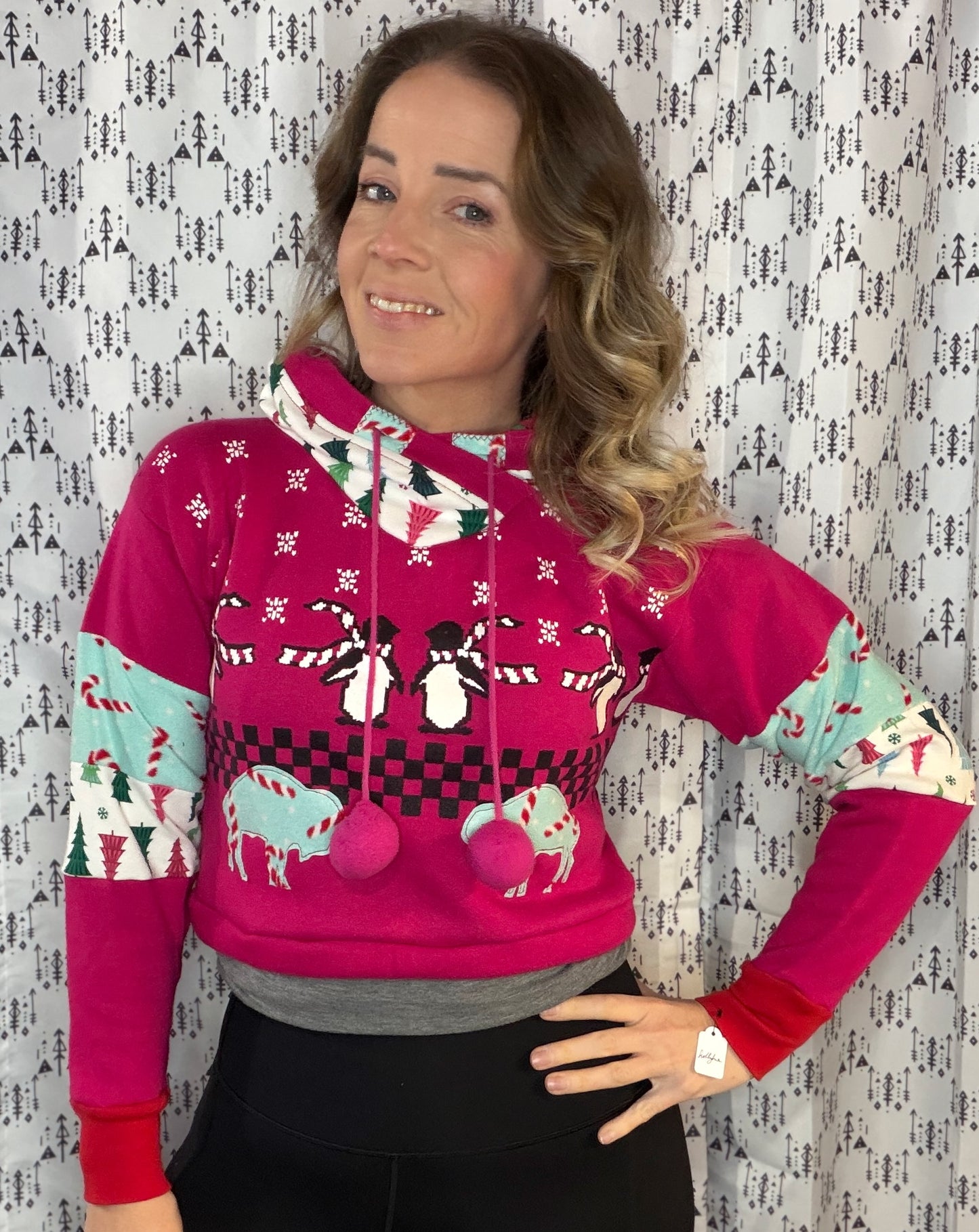 Pink X-Mas Explosion Crop Hoodie Size- Women's S/M