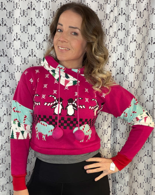 Pink X-Mas Explosion Crop Hoodie Size- Women's S/M