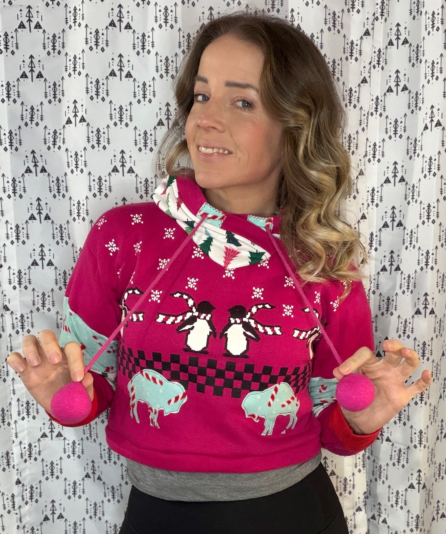 Pink X-Mas Explosion Crop Hoodie Size- Women's S/M