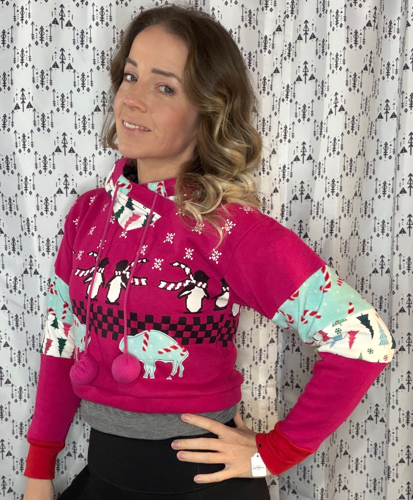 Pink X-Mas Explosion Crop Hoodie Size- Women's S/M