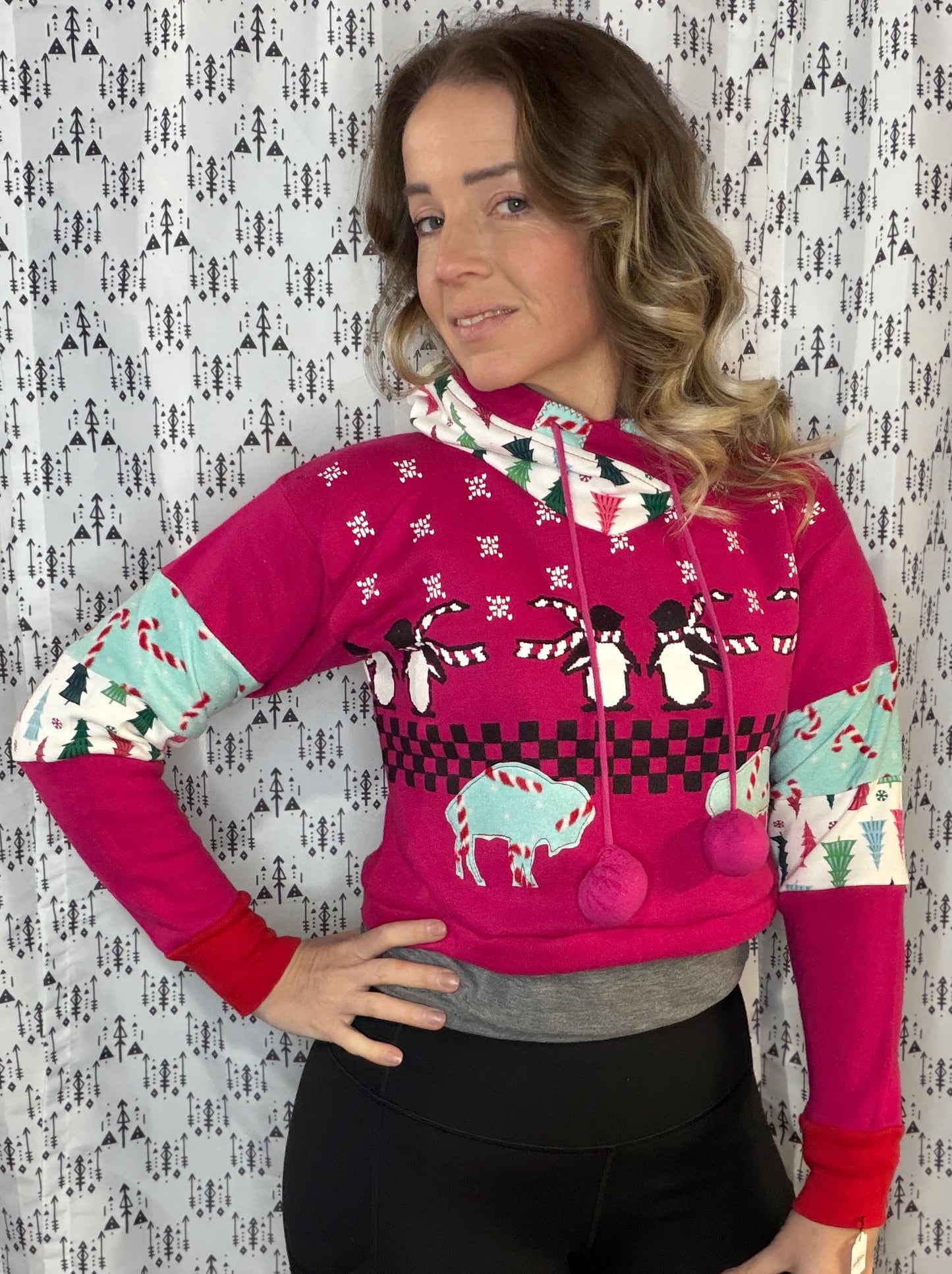 Pink X-Mas Explosion Crop Hoodie Size- Women's S/M