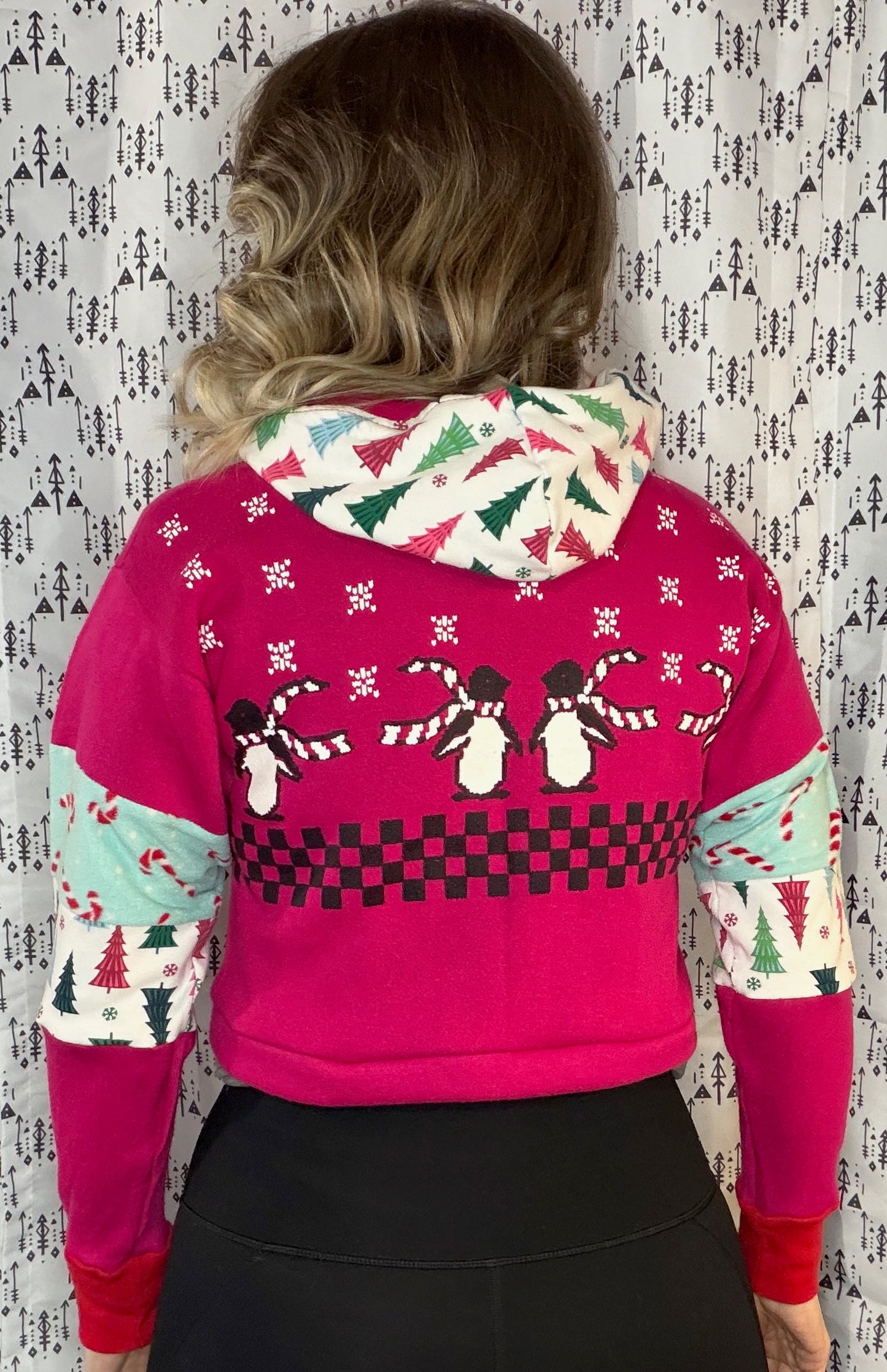 Pink X-Mas Explosion Crop Hoodie Size- Women's S/M