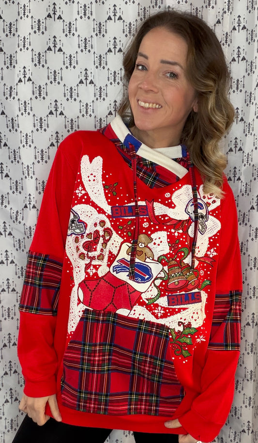 Red 80's Buffalo Football X-Mas Hoodie Size- Women's XL/2X