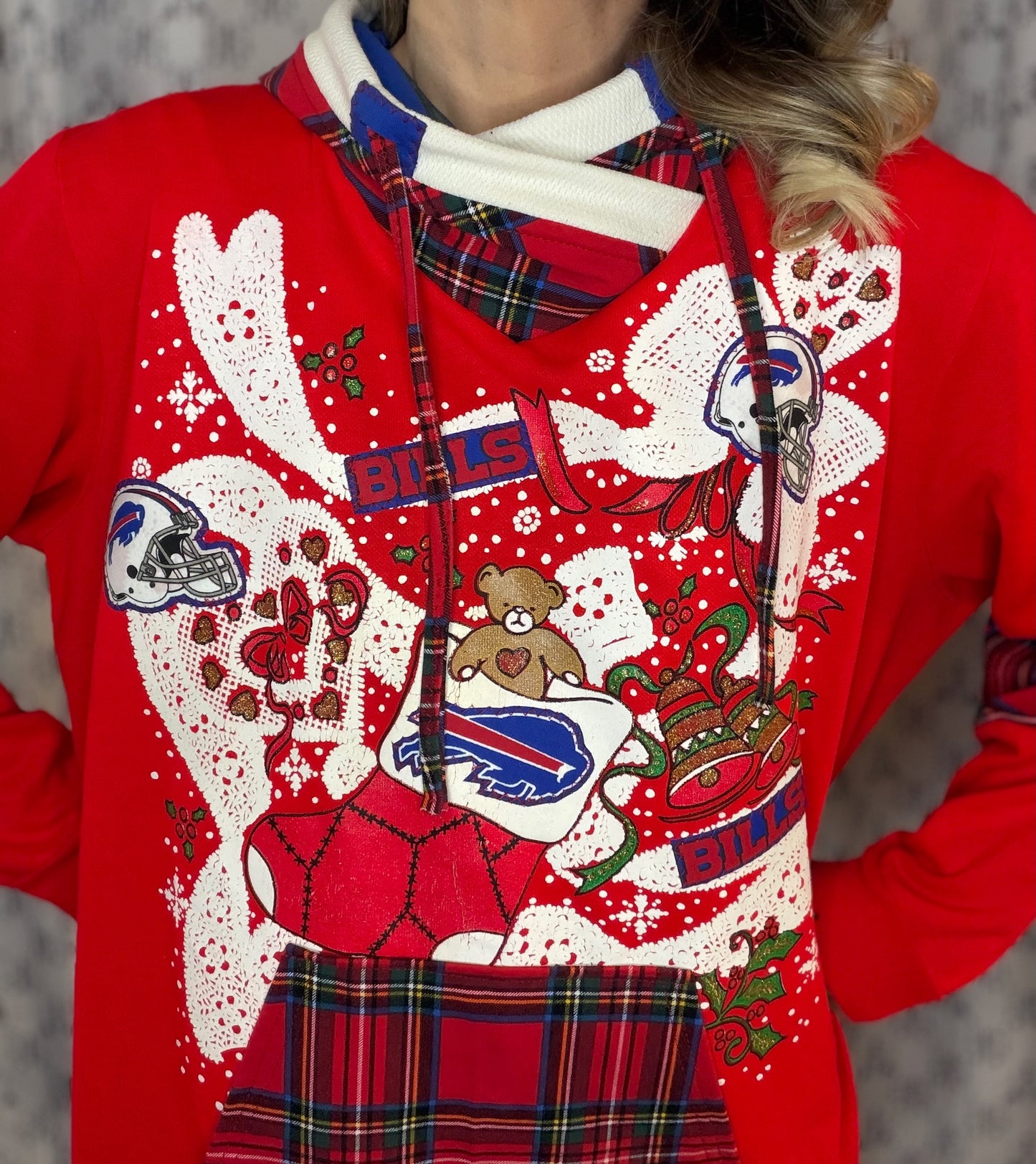 Red 80's Buffalo Football X-Mas Hoodie Size- Women's XL/2X