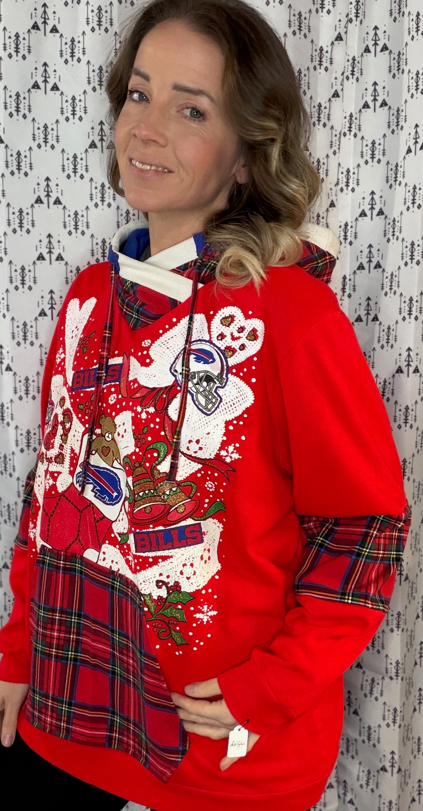 Red 80's Buffalo Football X-Mas Hoodie Size- Women's XL/2X