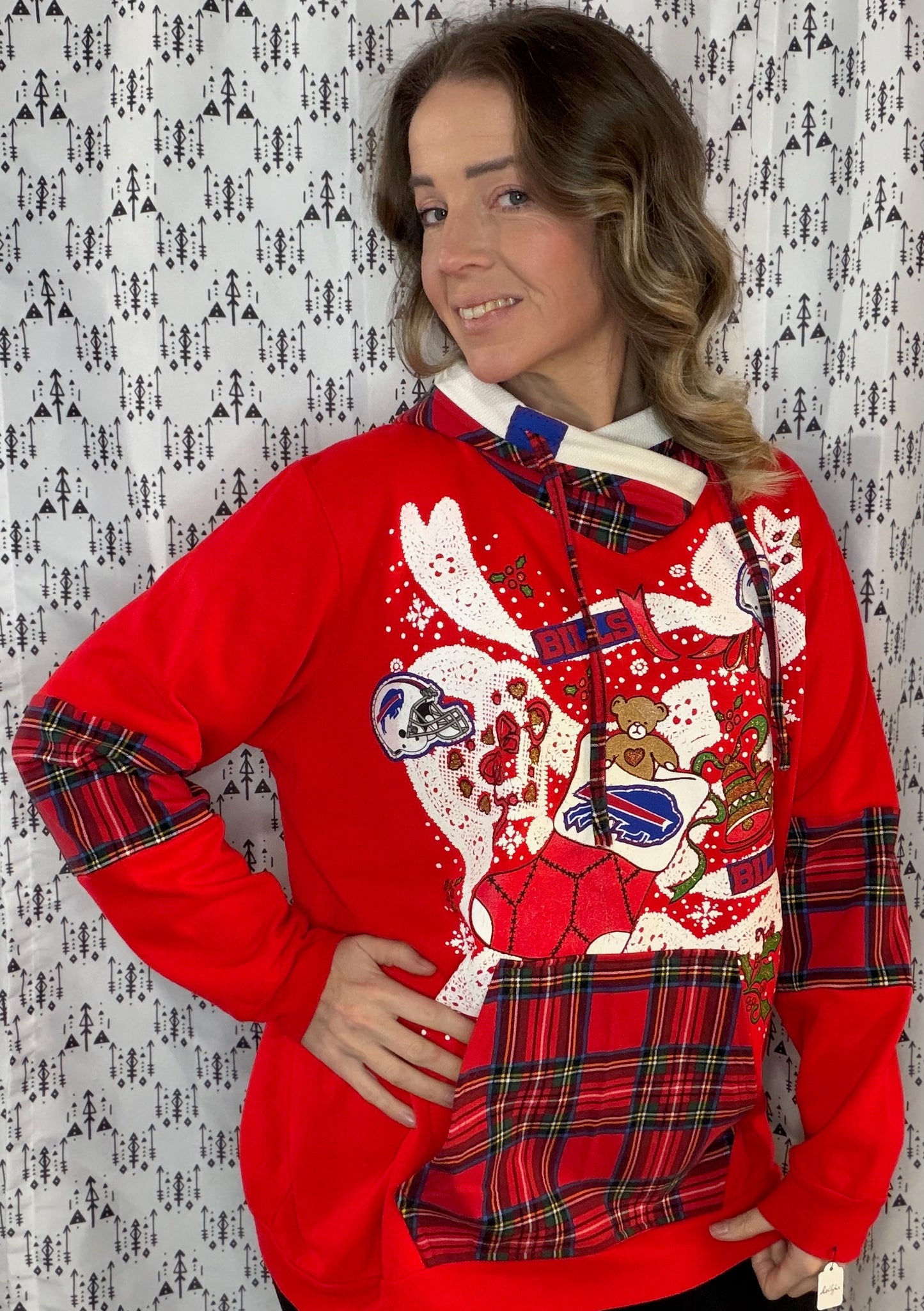 Red 80's Buffalo Football X-Mas Hoodie Size- Women's XL/2X