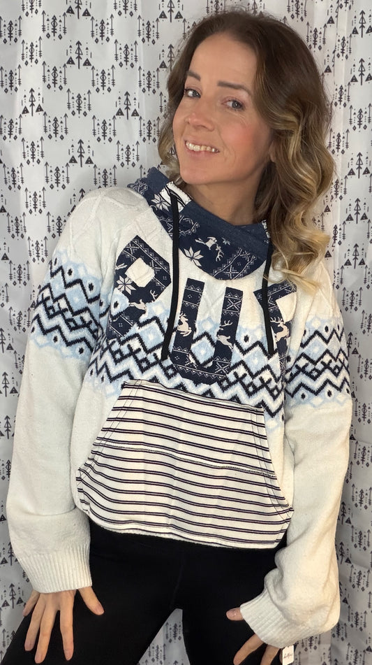 Blue BUF Winter Crop Sweater Hoodie Size- Women's L/XL