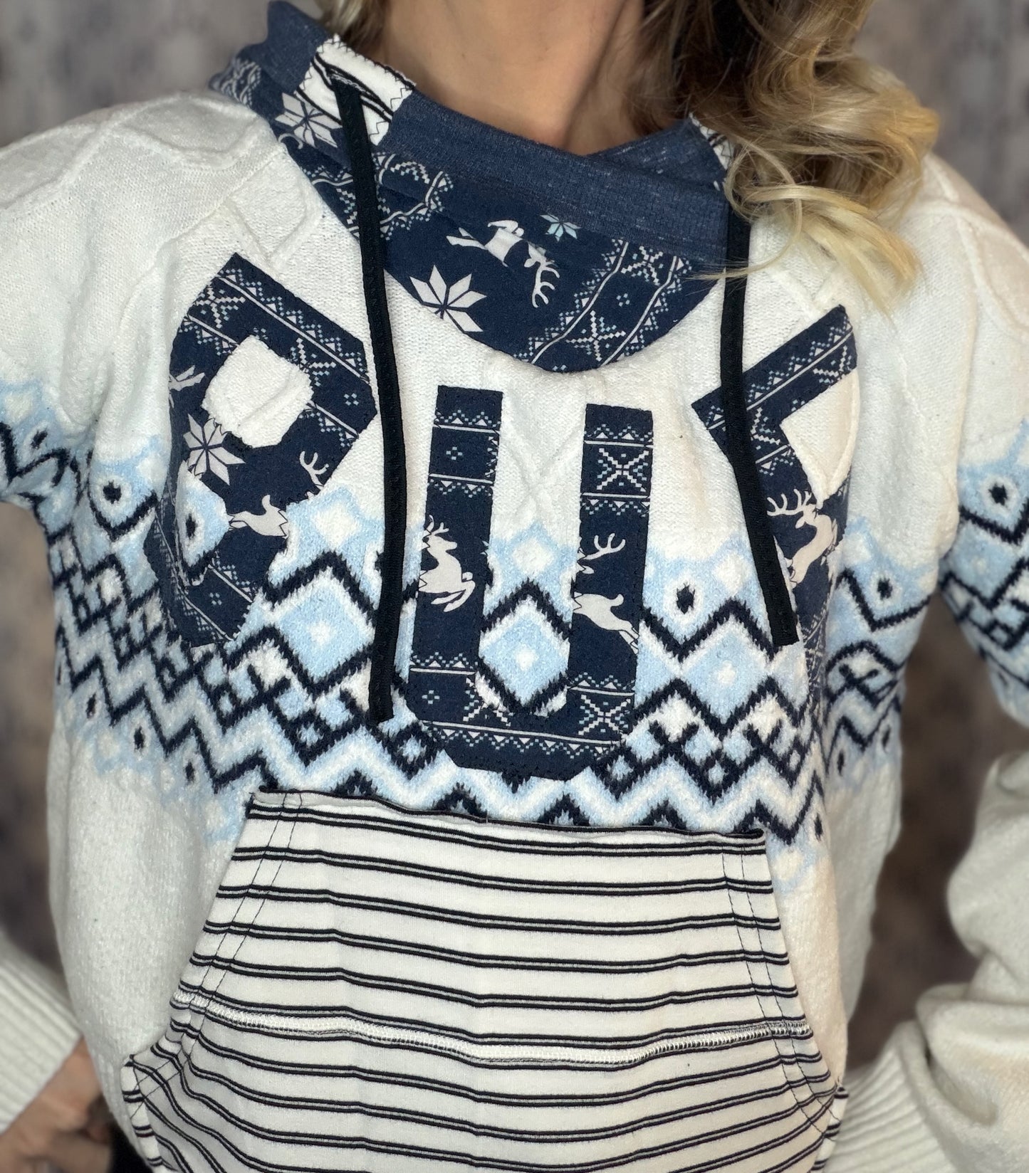Blue BUF Winter Crop Sweater Hoodie Size- Women's L/XL