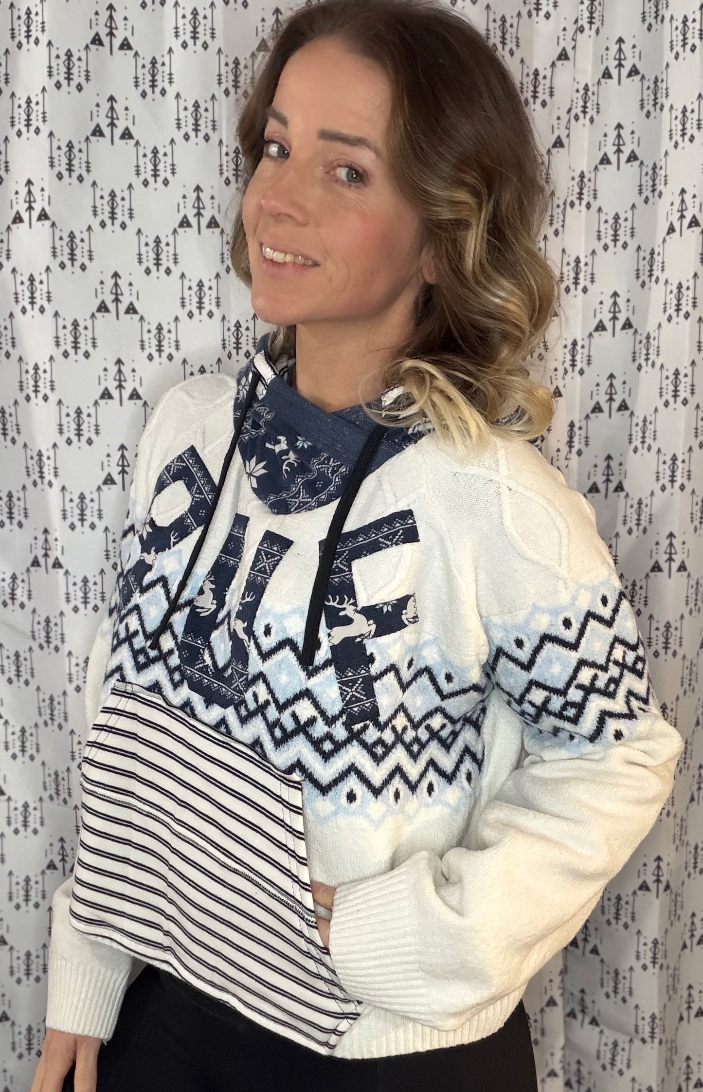 Blue BUF Winter Crop Sweater Hoodie Size- Women's L/XL