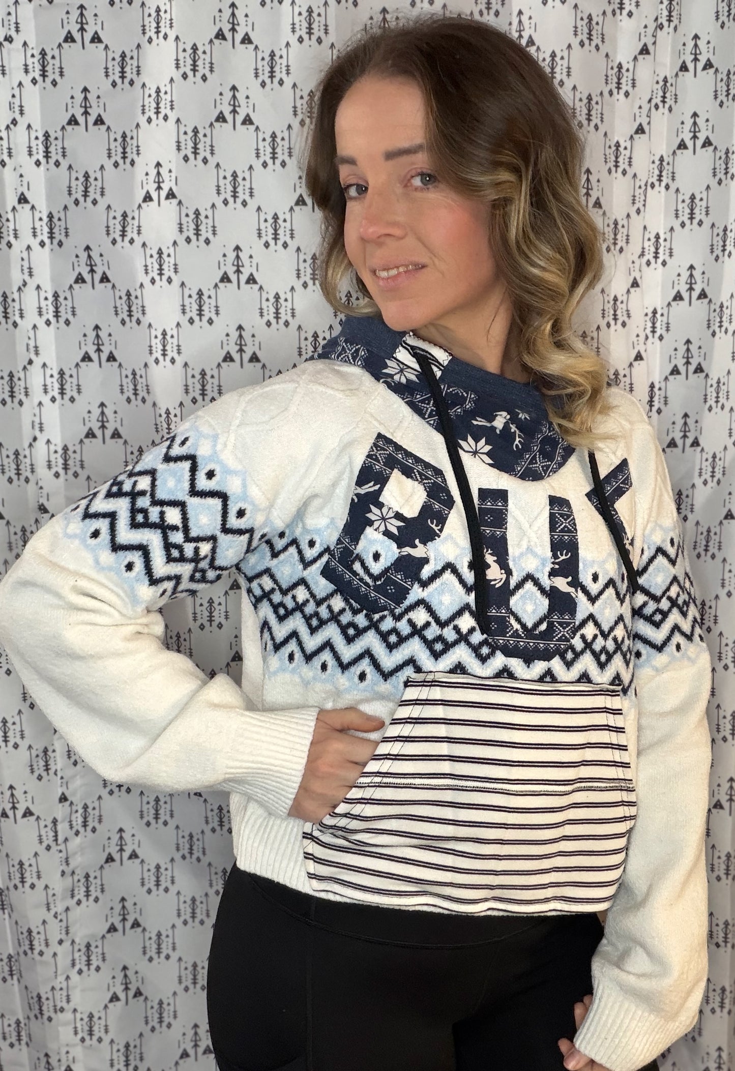 Blue BUF Winter Crop Sweater Hoodie Size- Women's L/XL