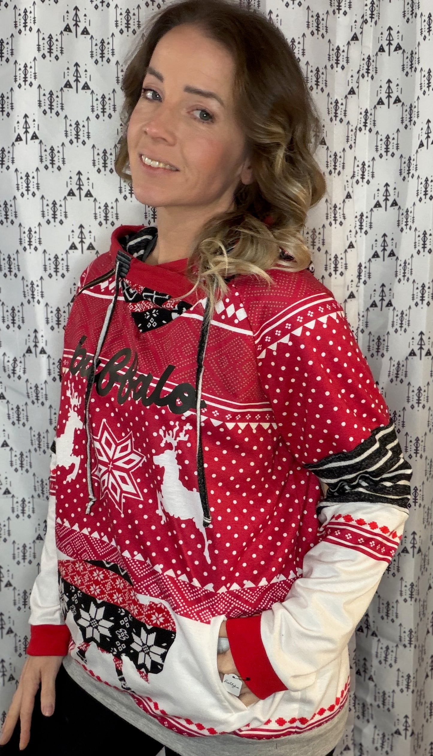 Red Holiday Buffalo Hoodie Size- Women's L/XL