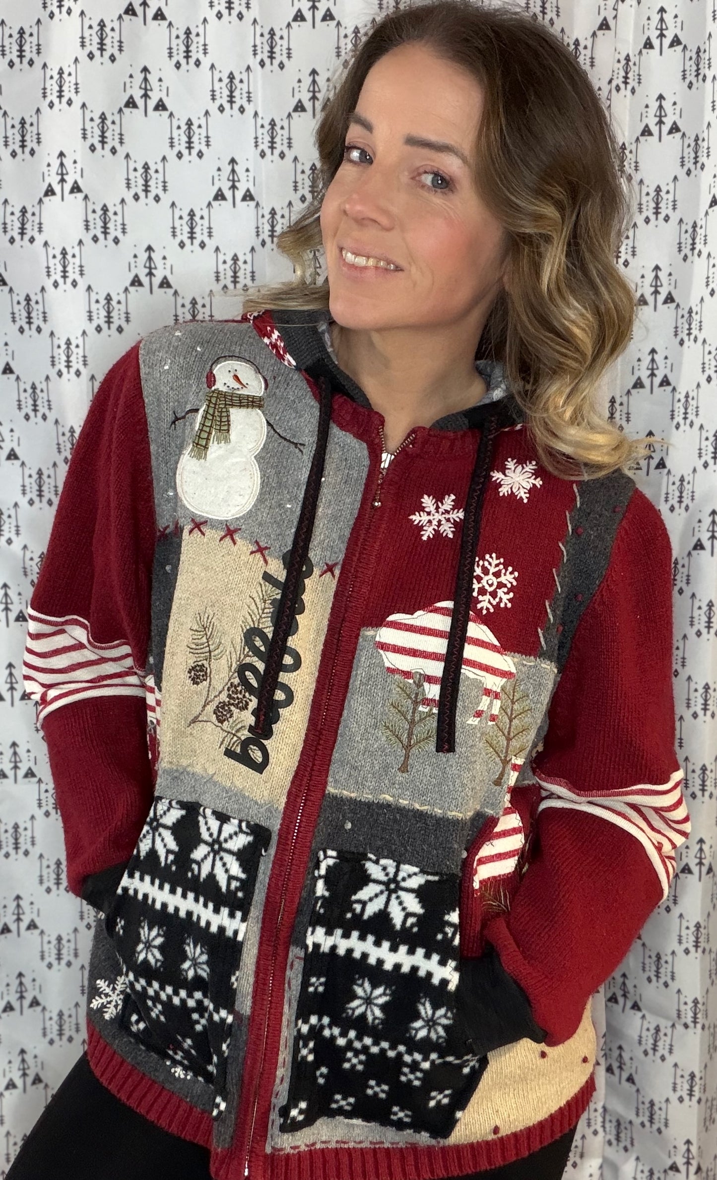 Holiday Buffalo Zip-Up Sweater Hoodie Size- Women's XL/2X
