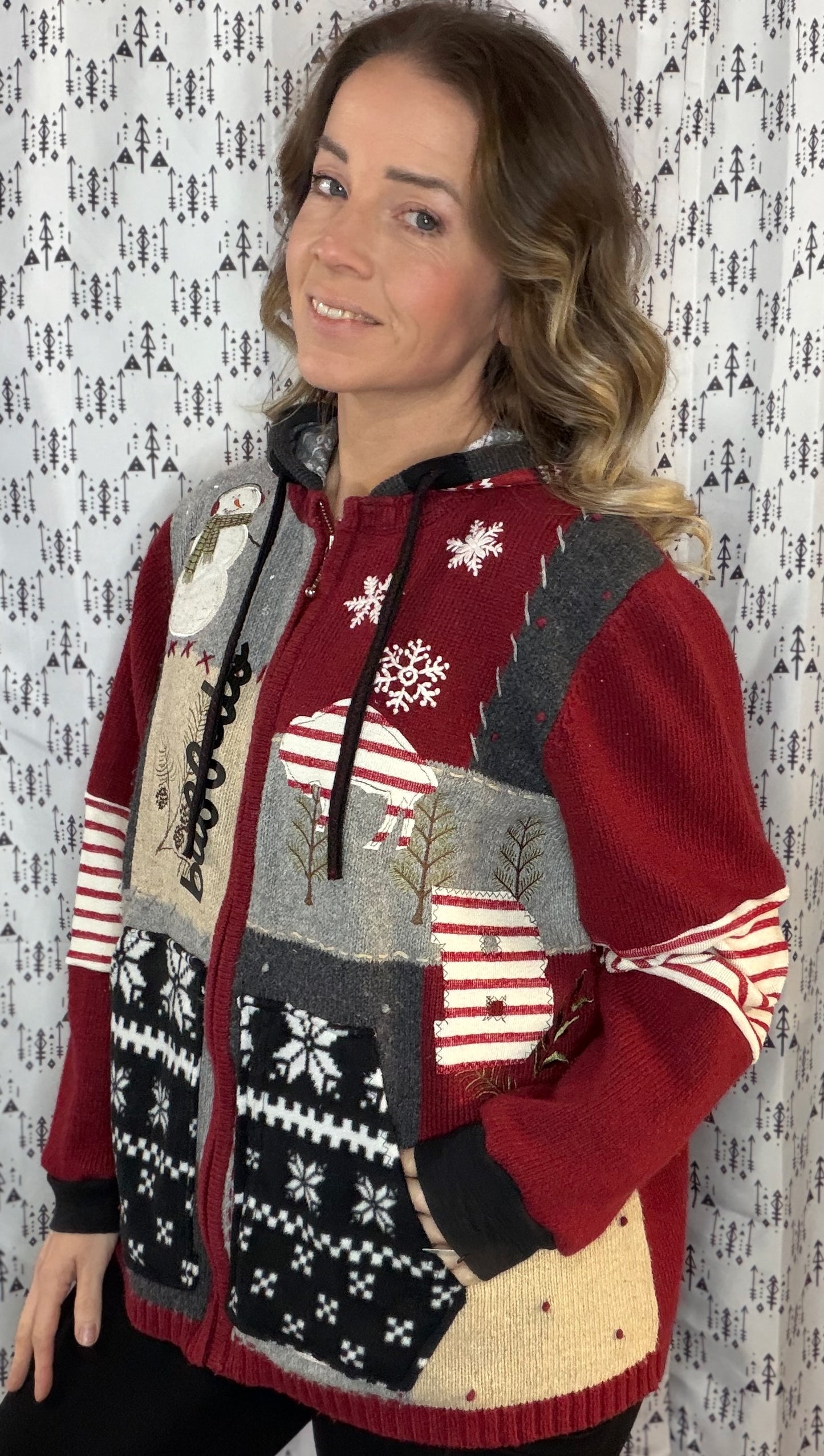Holiday Buffalo Zip-Up Sweater Hoodie Size- Women's XL/2X