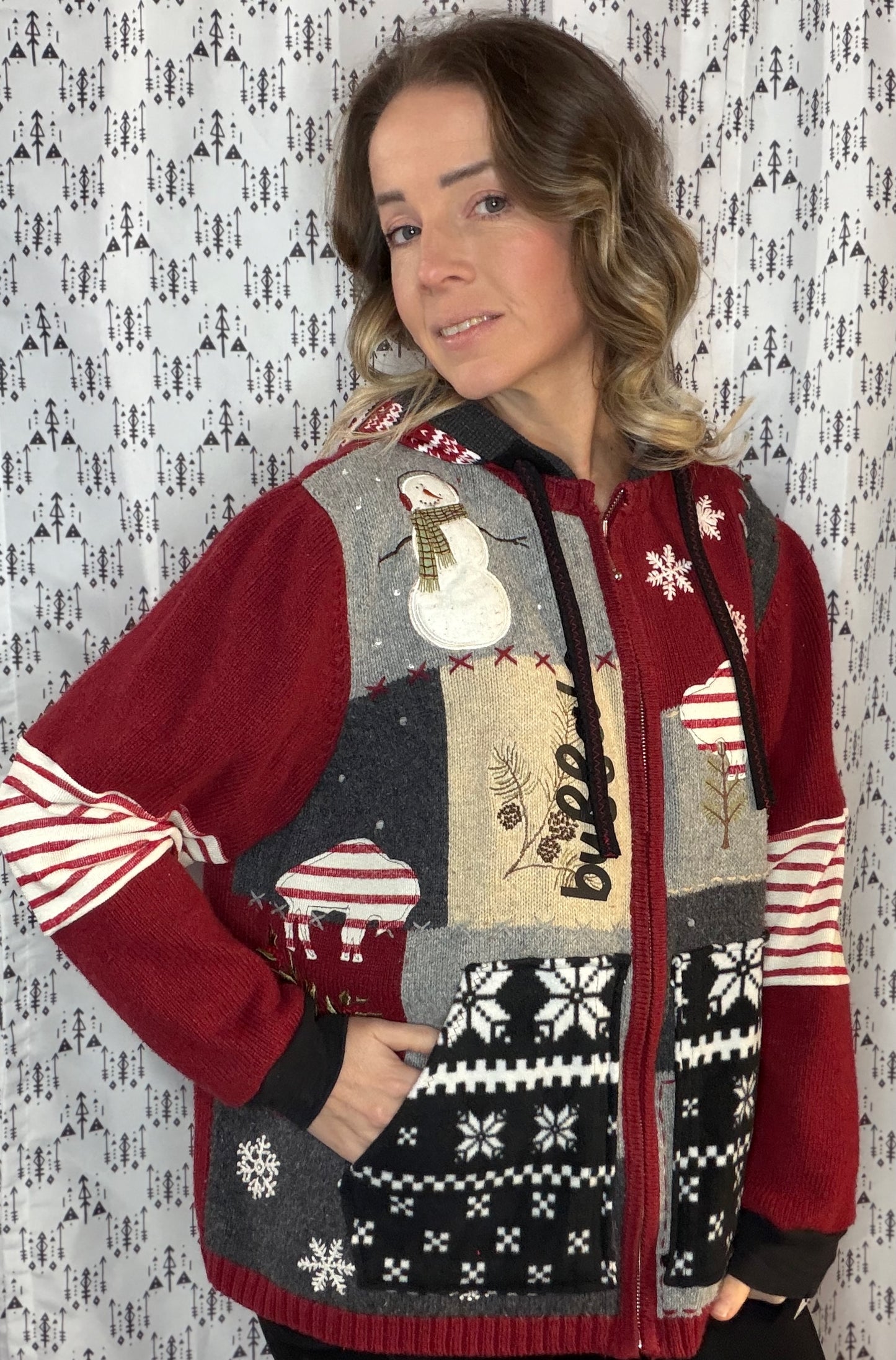 Holiday Buffalo Zip-Up Sweater Hoodie Size- Women's XL/2X