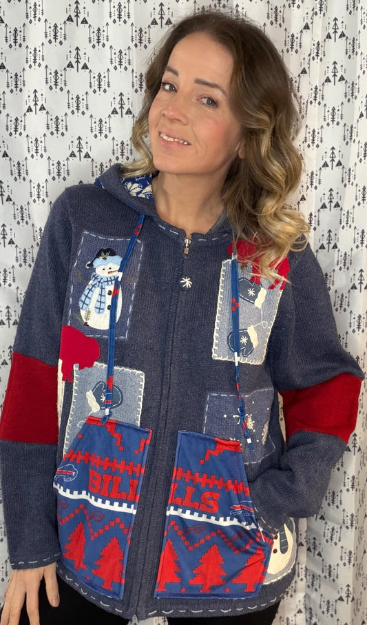 Holiday Buffalo Football Zip-Up Sweater Hoodie Size- Women's L/XL
