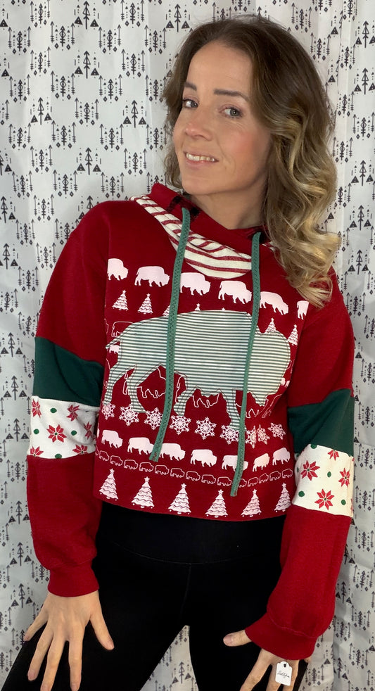 Red X-mas Explosion Crop Hoodie Size- Women's M/L