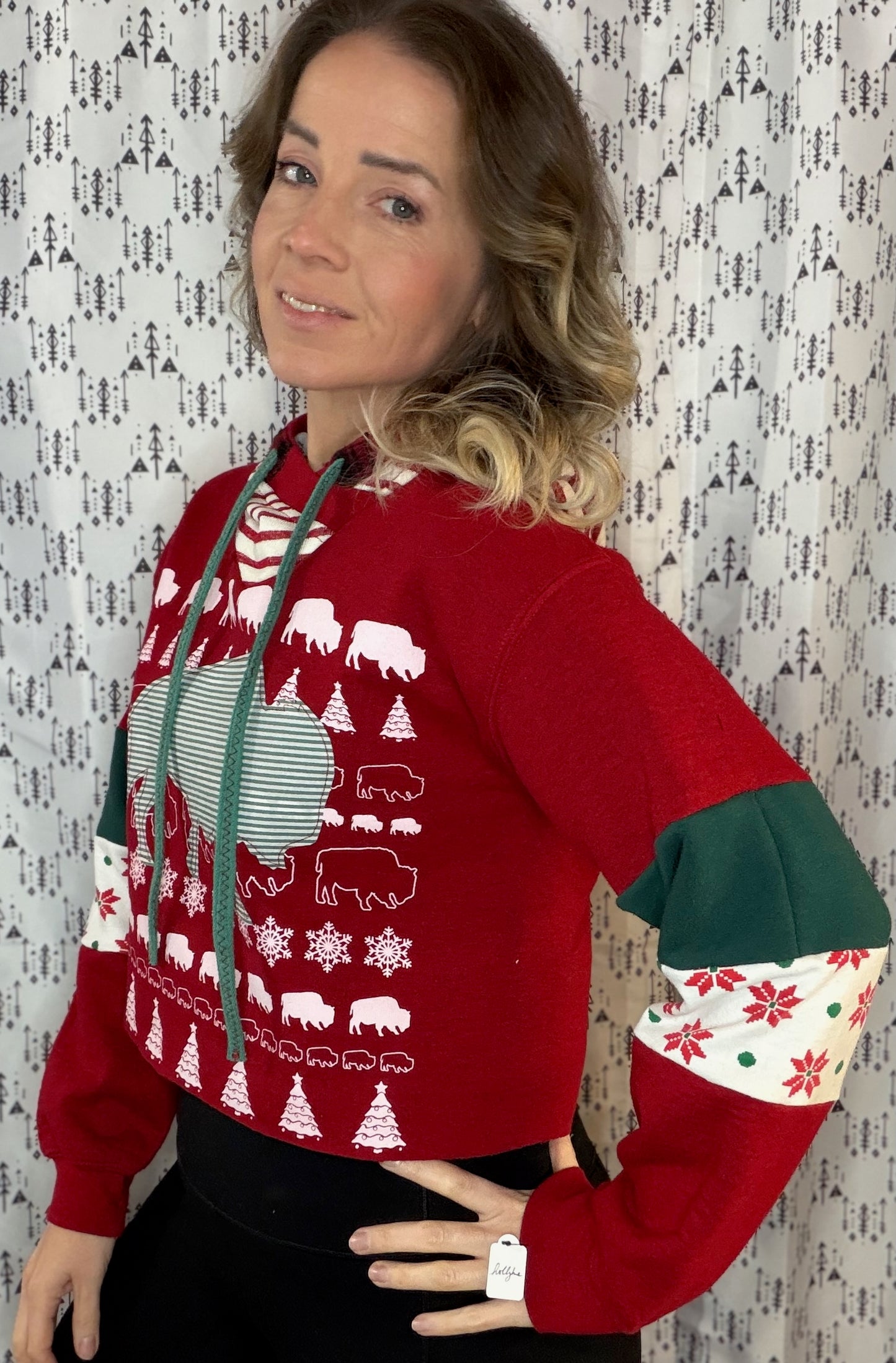 Red X-mas Explosion Crop Hoodie Size- Women's M/L