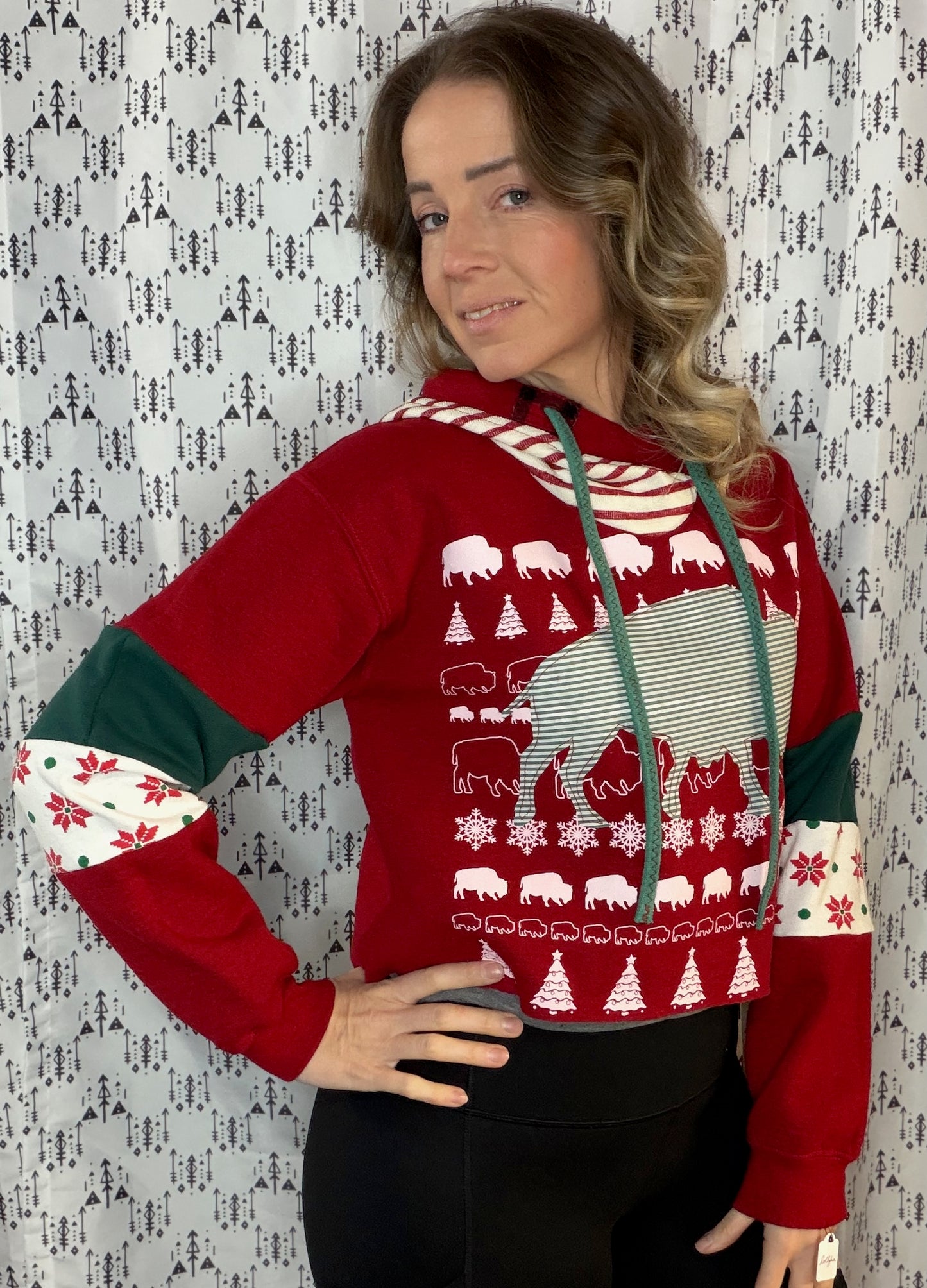 Red X-mas Explosion Crop Hoodie Size- Women's M/L