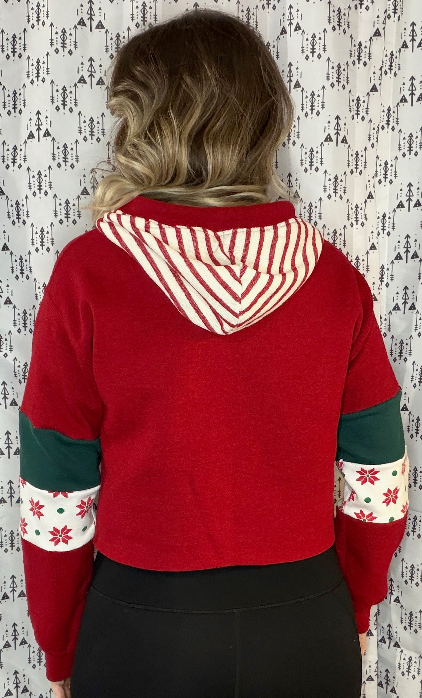 Red X-mas Explosion Crop Hoodie Size- Women's M/L