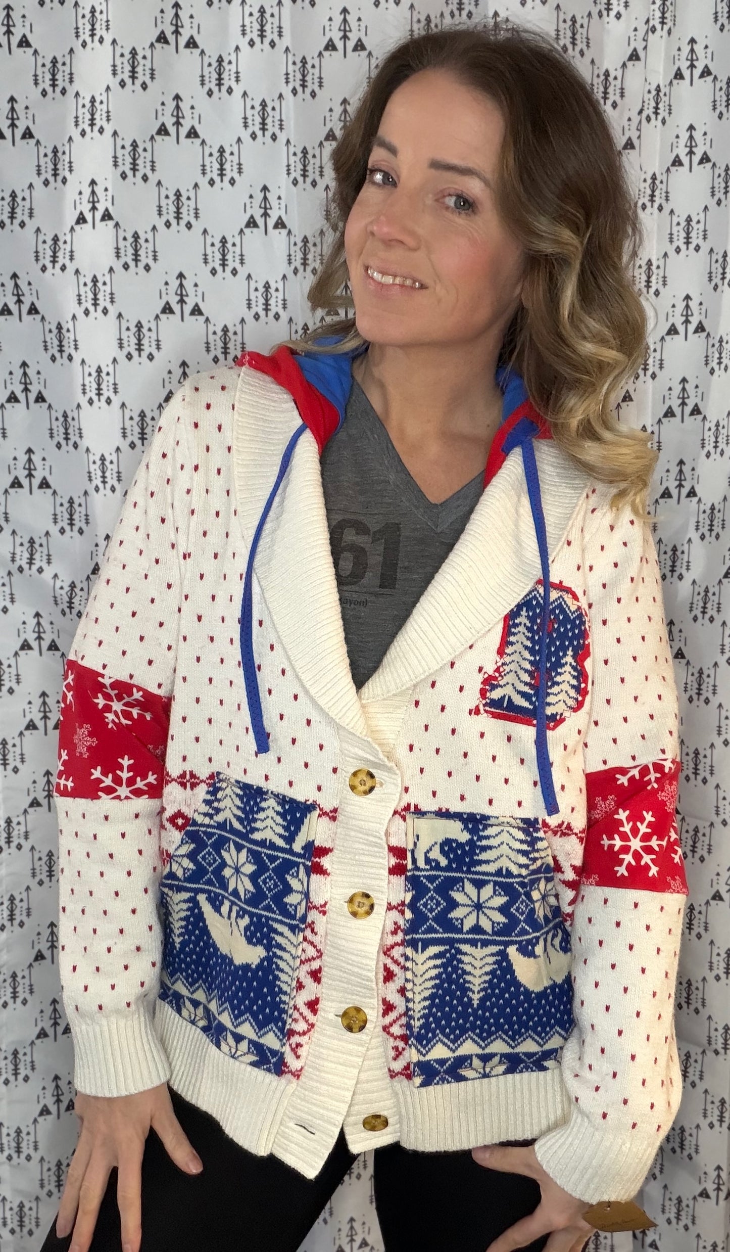 Holiday Buffalo Football Varsity Cardigan Sweater Hoodie Size Unisex- M/L